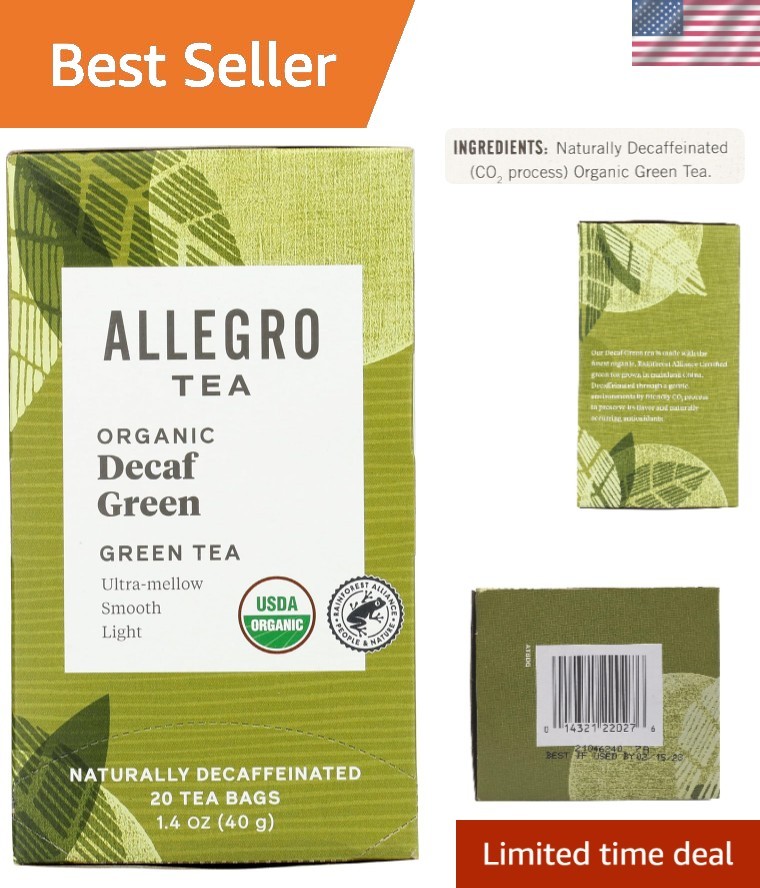 Allegro 20 Count Organic Decaf Green Tea Bags – Kosher & Allergen-Free Comfort