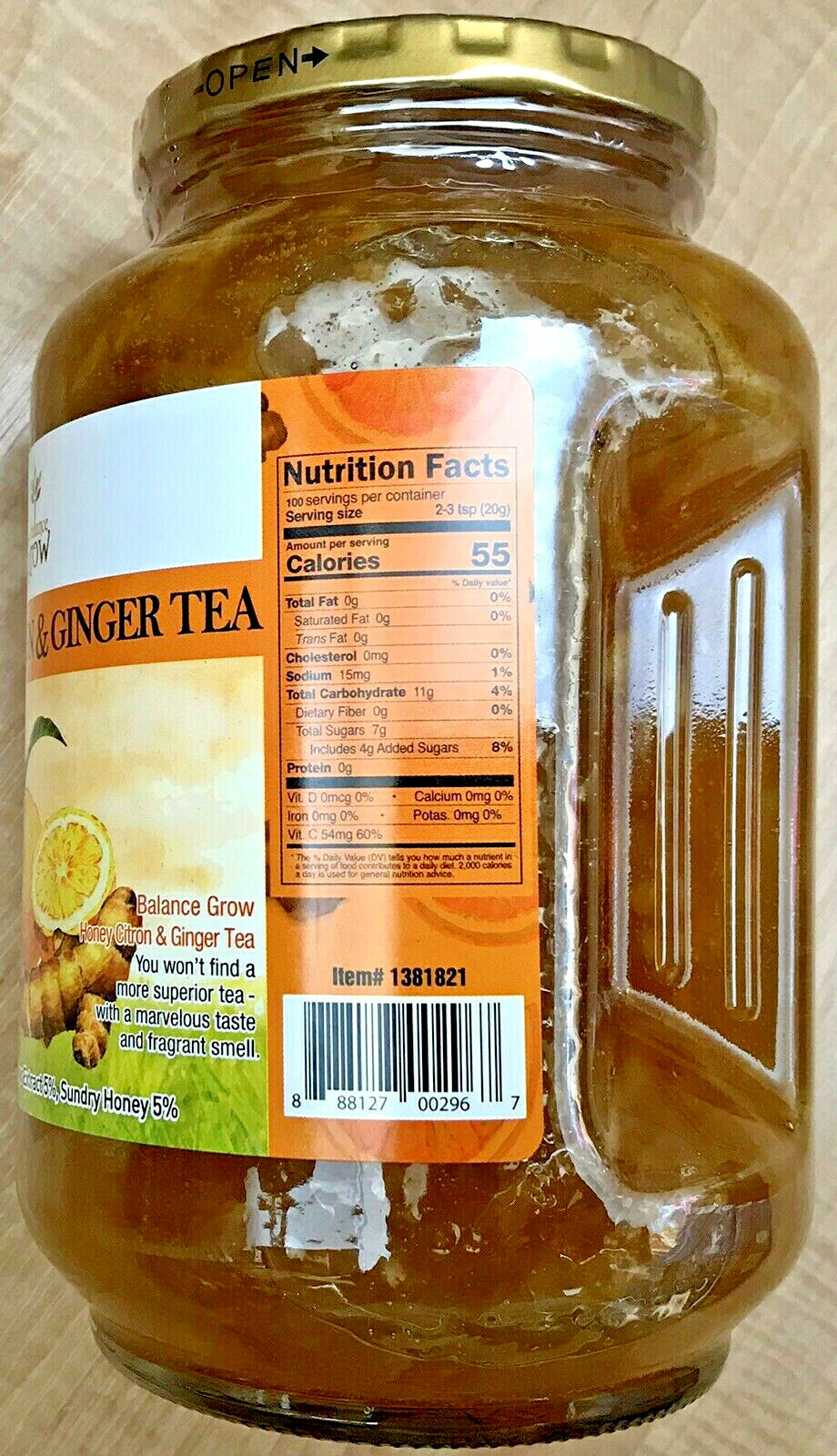 Balance Grow Honey Citron Ginger Tea/Jam, Hot or Cold, 70.55 oz (4.4 lbs)