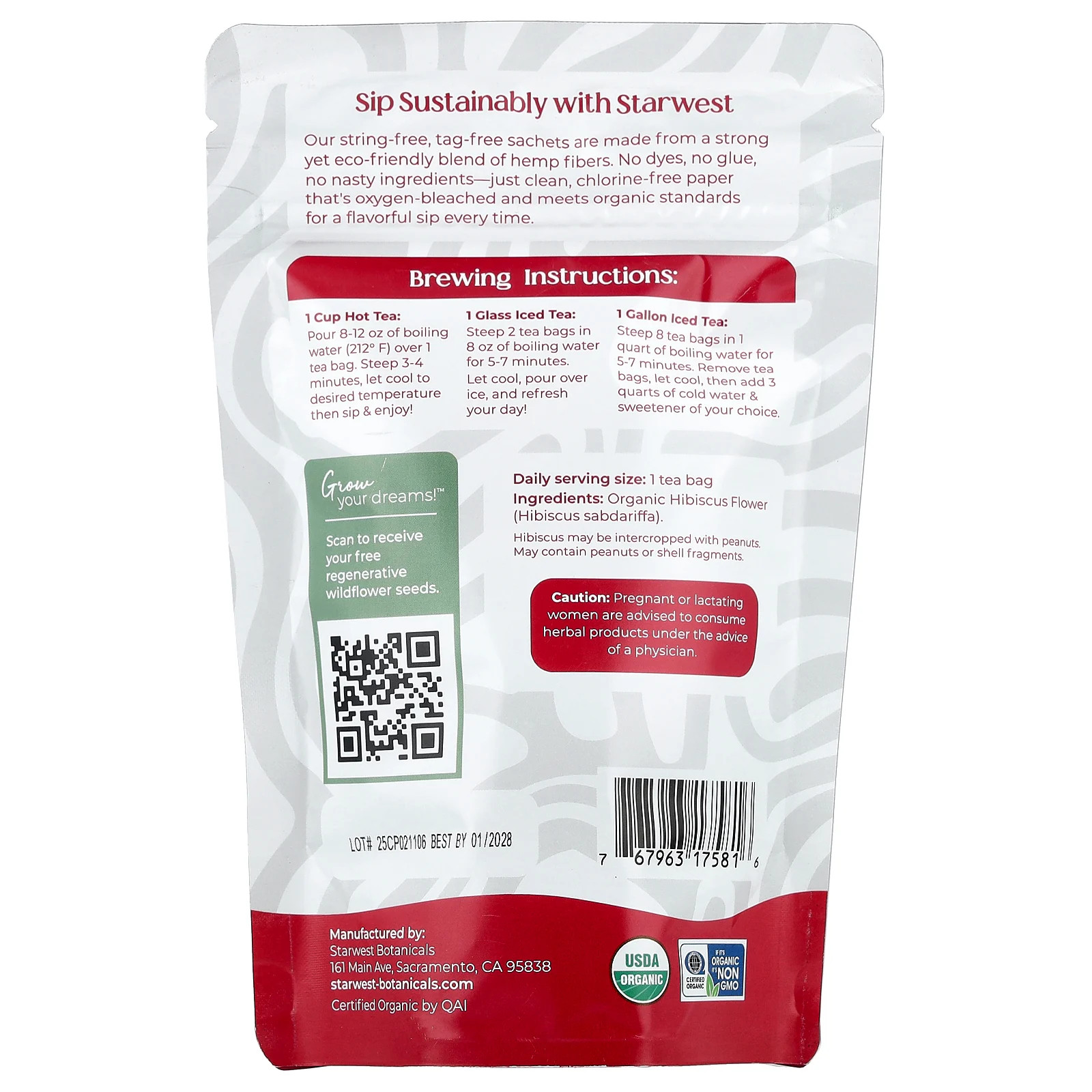 Organic Hibiscus Tea, Caffeine Free, 20 Organic Tea Bags, 1.4 oz (40 g)