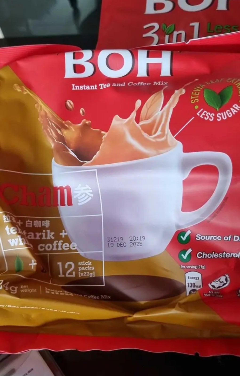 5packs BOH Cham 3in1 Instant Tea Tarik + White Coffee Mix 12 Sticks less sugar