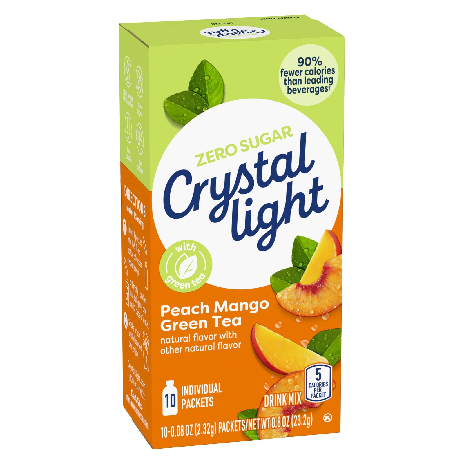 Crystal Light On The Go Peach Mango Green Tea Drink 0.8 Ounce (Pack of 15)