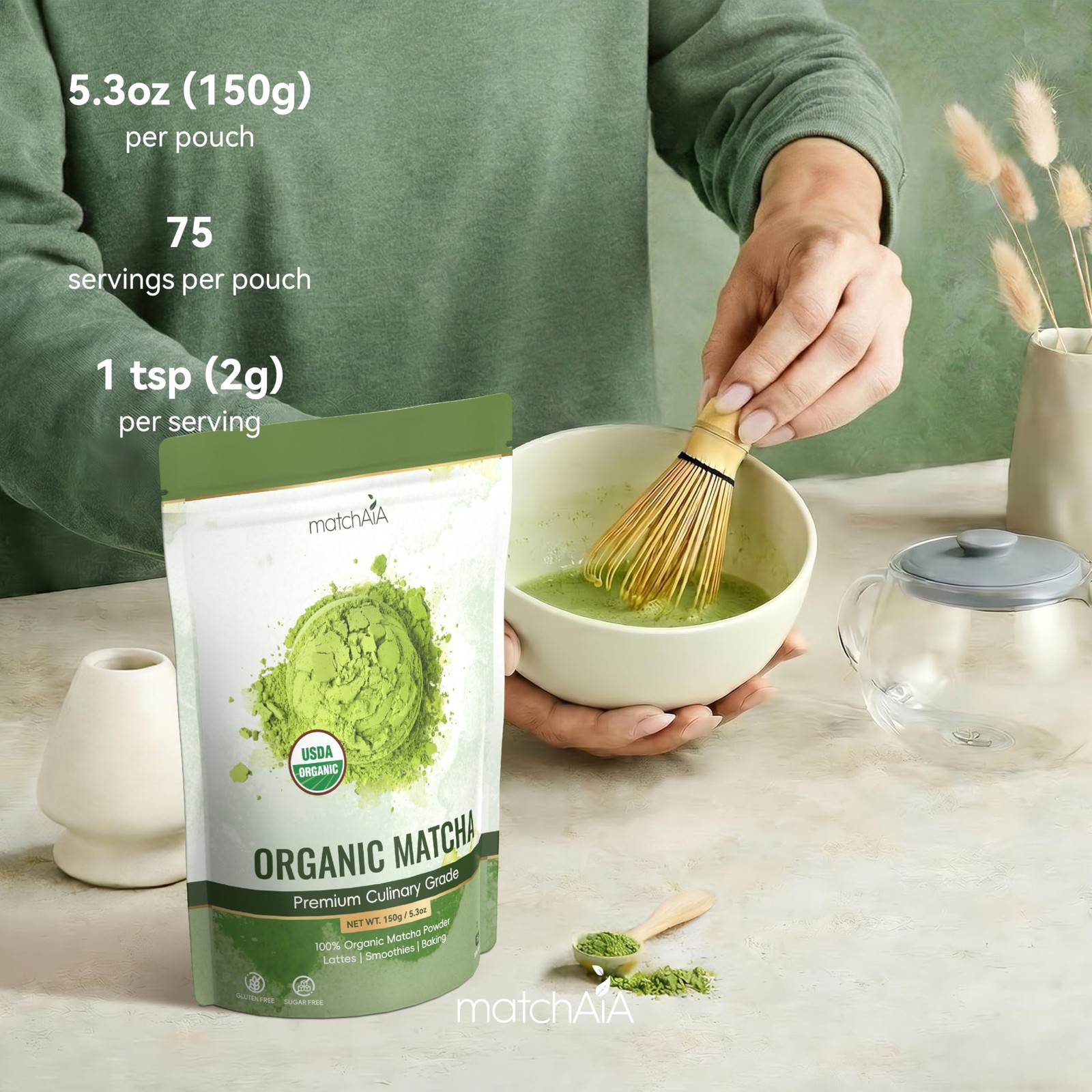 Organic Matcha Green Tea Powder – Premium Culinary Grade, USDA Certified, 100…
