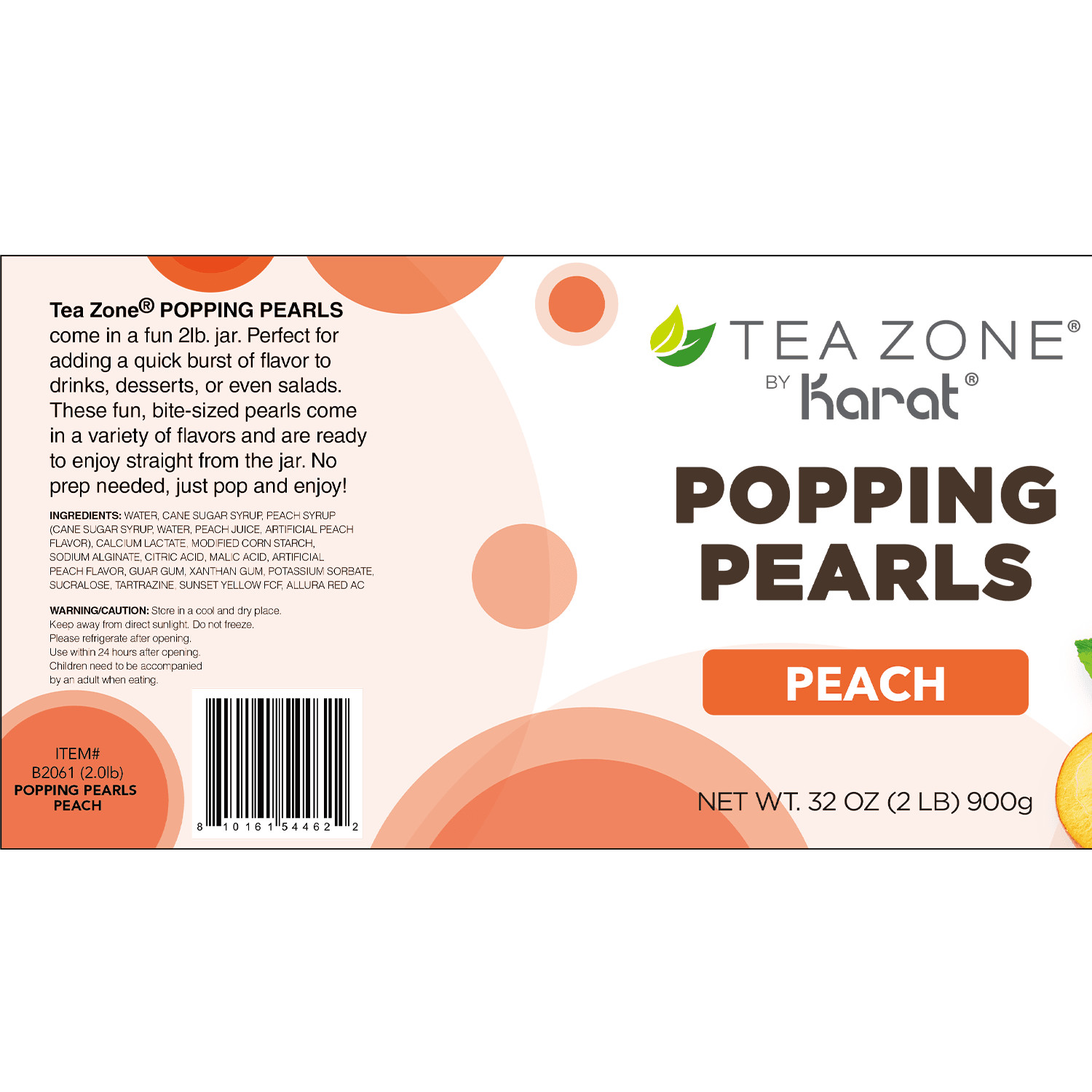 [12 Jars] Tea Zone Peach POPPING PEARLS™ (B2061, 2lbs)