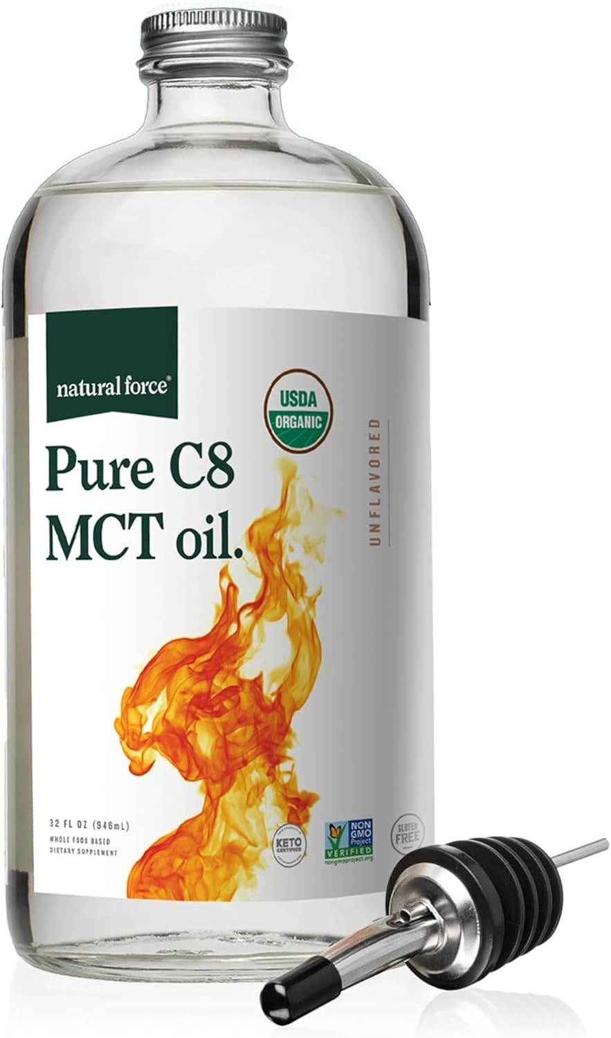 Natural Force Organic Pure C8 MCT Oil – Liquid 16 Fl Oz (Pack of 1)