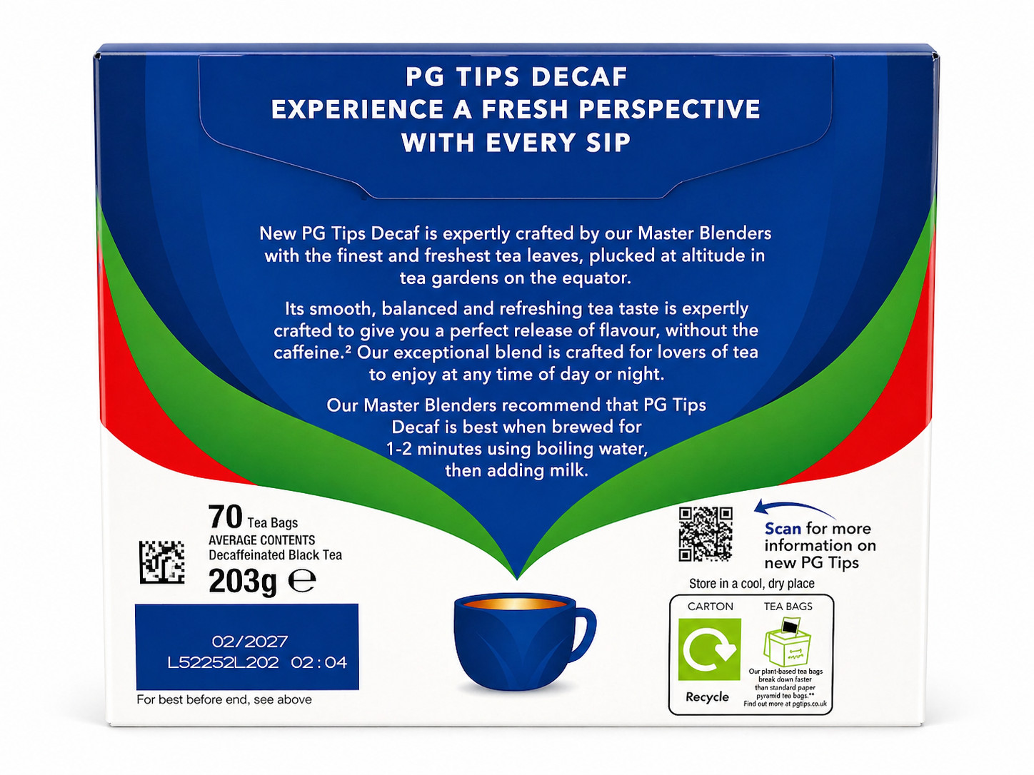 PG Tips Decaf Black Tea Bags 140 Count (2 x 70) 406g Smooth British Tea