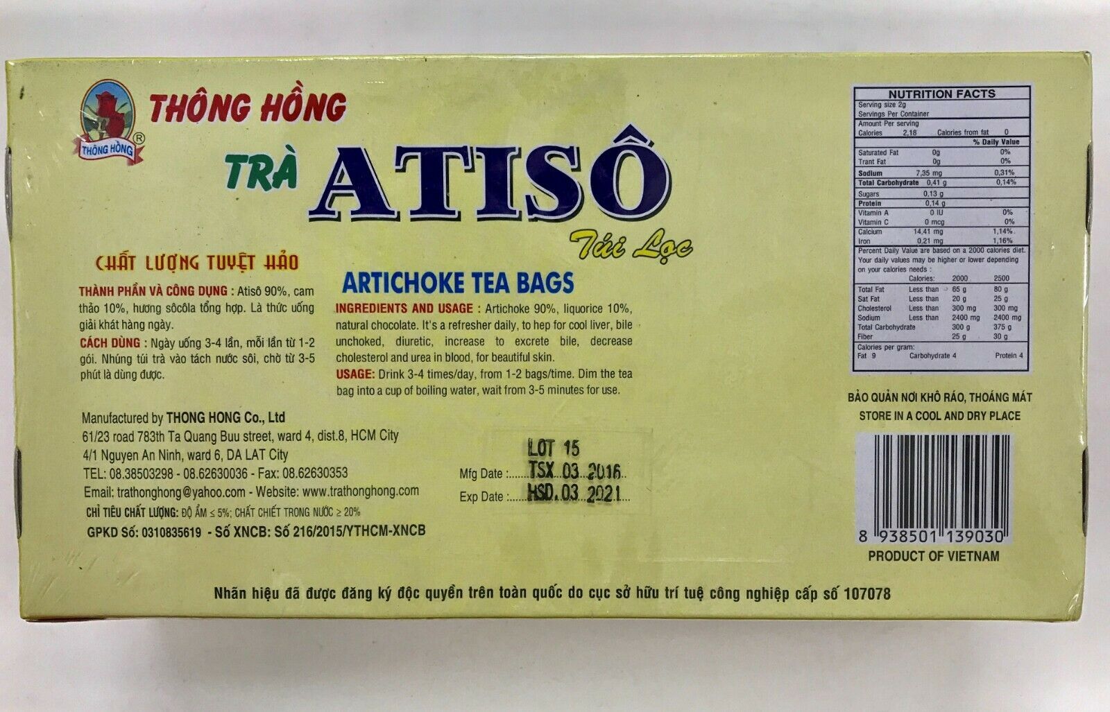 Vietnamese Excellent Artichoke Tea Bags – Tra Atiso – DaLat Speciality – 2g x 10