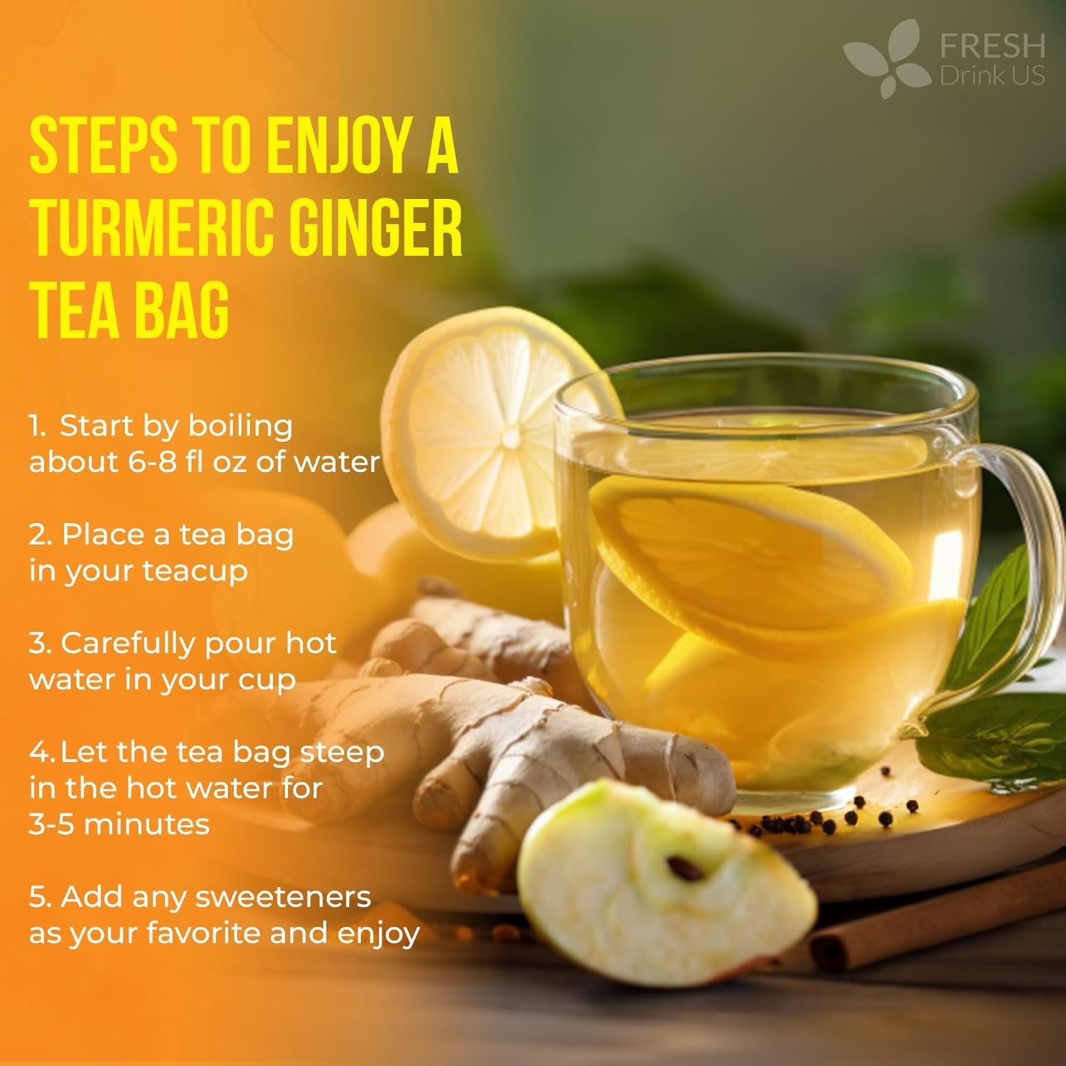 135 Ginger Turmeric Tea Bags Premium Natural Herbal Blend Caffeine Free Vegan