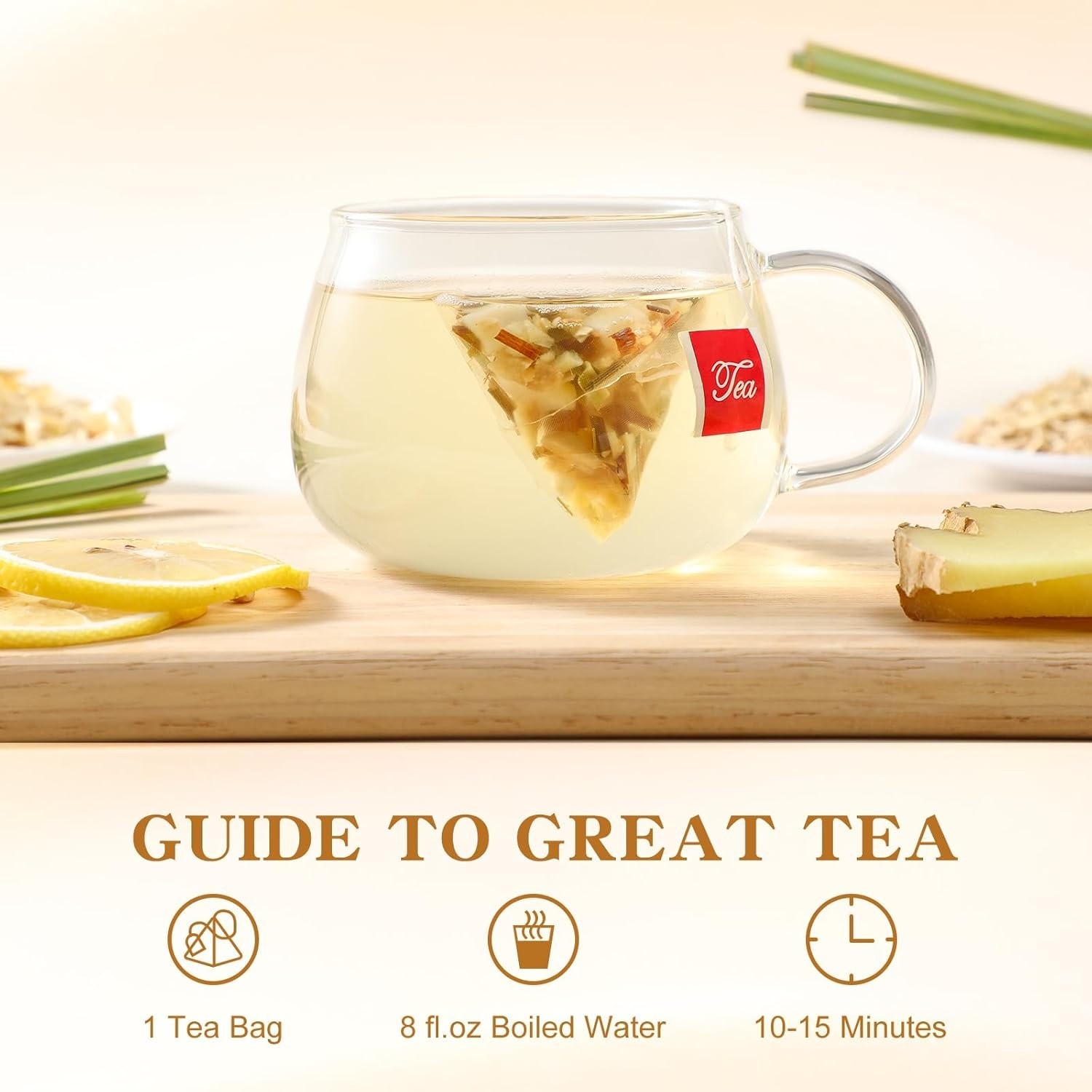 Lemon Ginger Tea Bags, 50 Teabags – Pleasantly Spicy & Warming – Non-GMO – Ca…