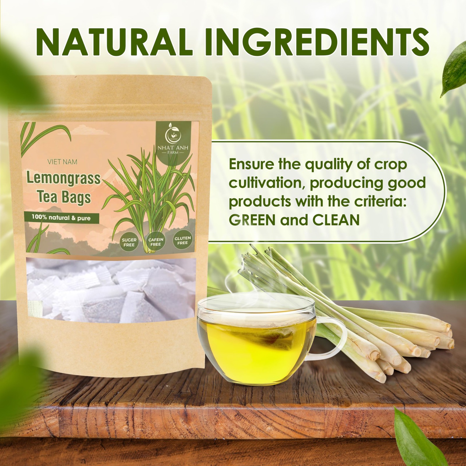 Premium Lemongrass Tea Bags – 40 Count, 100 Natural, Sugar-Free, Caffeine-Free