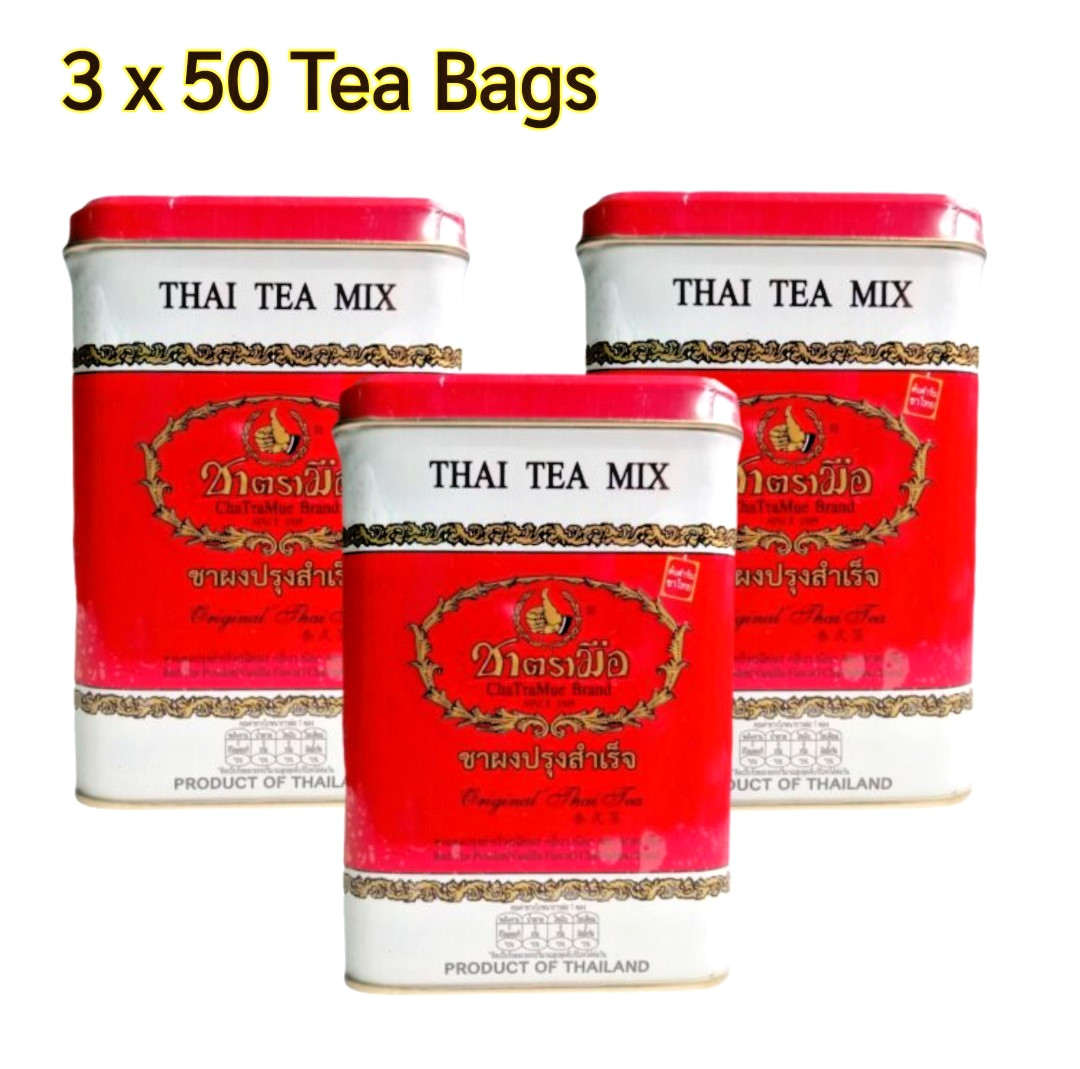 ChaTraMue Original Thai Tea – 3 Tins, 150 Tea Bags Total【US DDP】