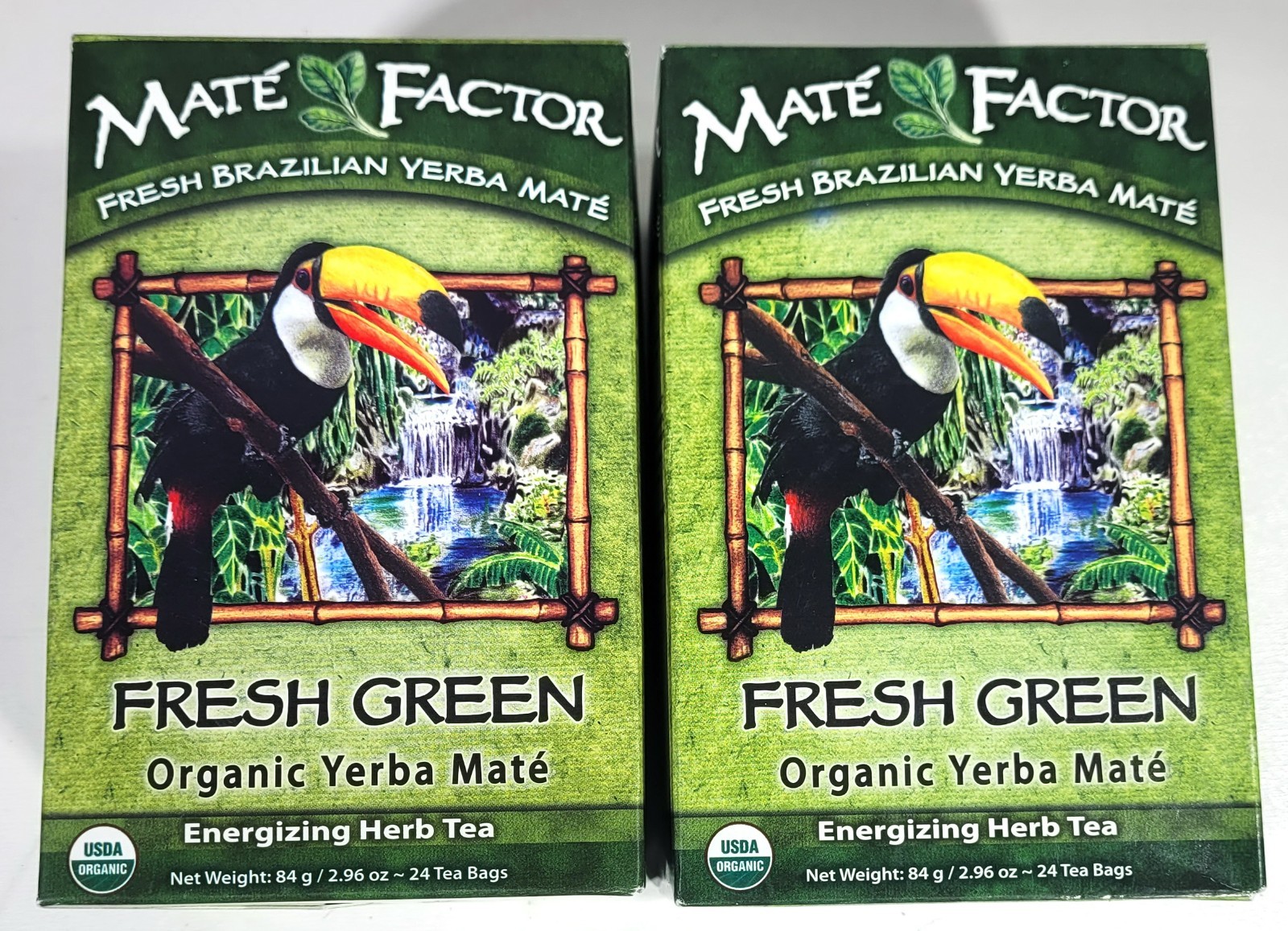 Two Boxes Organic Yerba Mate, Fresh Green, 24 Tea Bags Per Box, 2.96 oz (84 g)