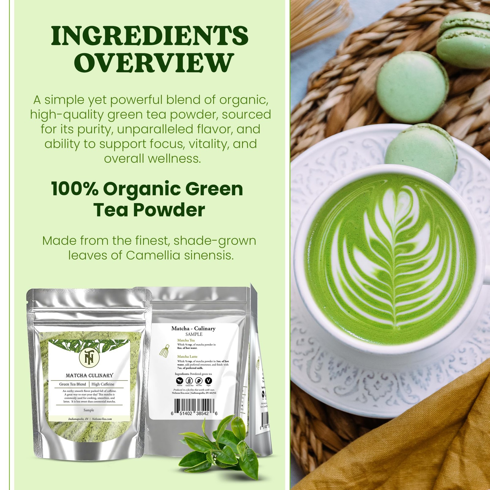 Nelson’s Tea Organic Matcha Powder – Premium Culinary Grade Green Sample
