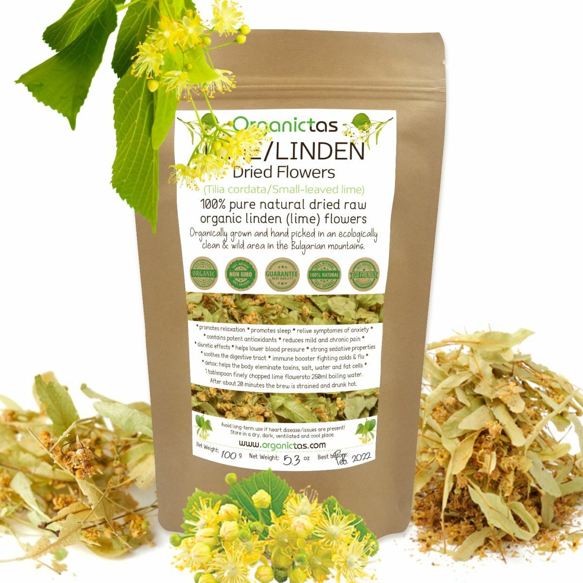 Organic LINDEN FLOWER Tea 2023 Wild Harvest Lime Tree Tilia Premium Quality 100g