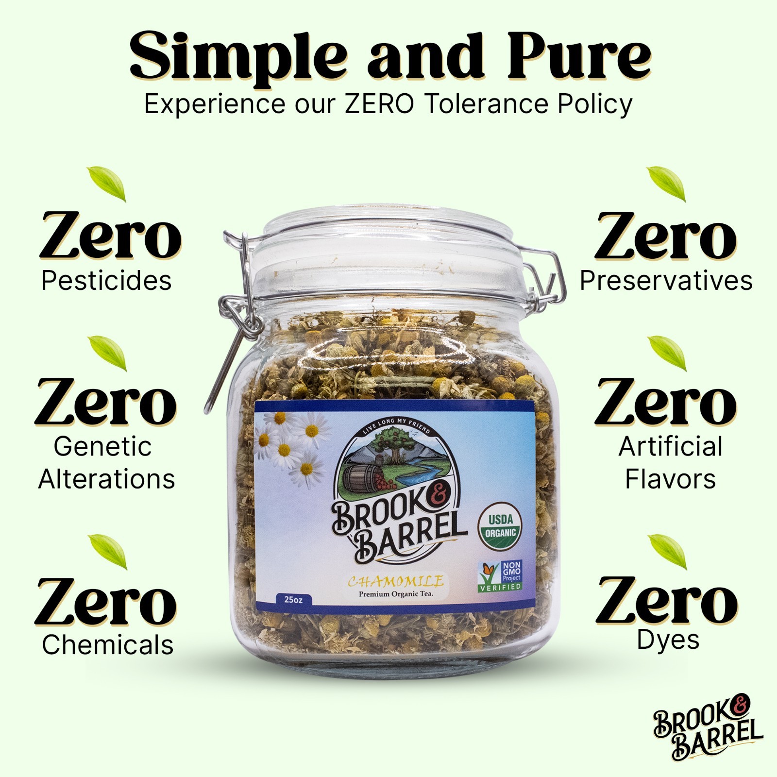 Brook & Barrel USDA Organic Chamomile Loose Leaf Tea 1.6 lbs Premium Glass Jar
