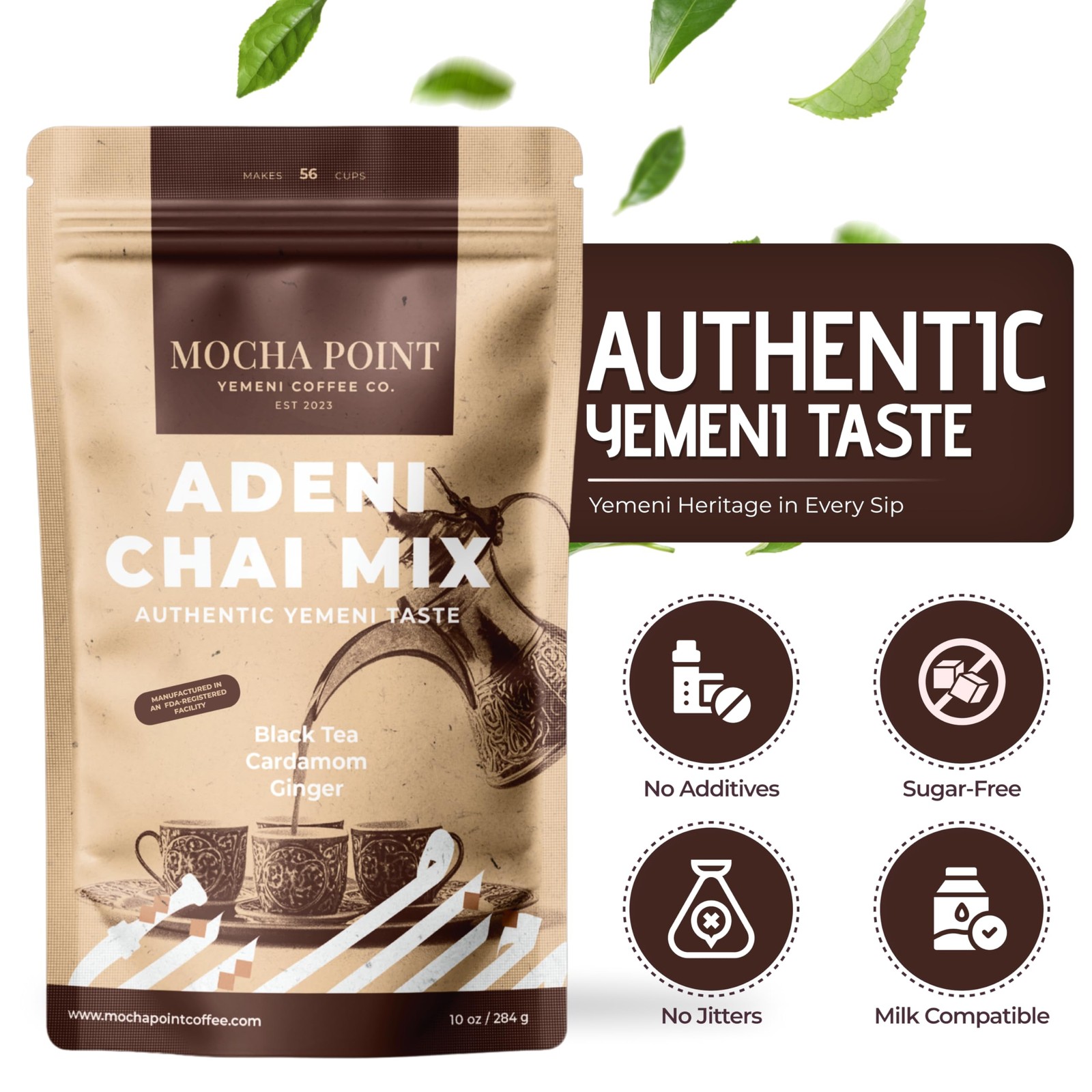 Mocha Point Adeni Chai Mix – Natural Black Tea with Ginger & Cardamom – Authe…