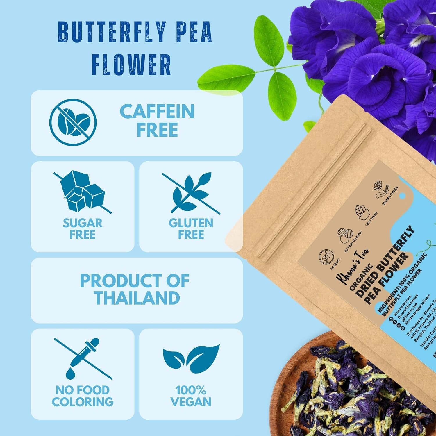 Organic Butterfly Pea Flower Tea – 3.5 oz Family Pouch