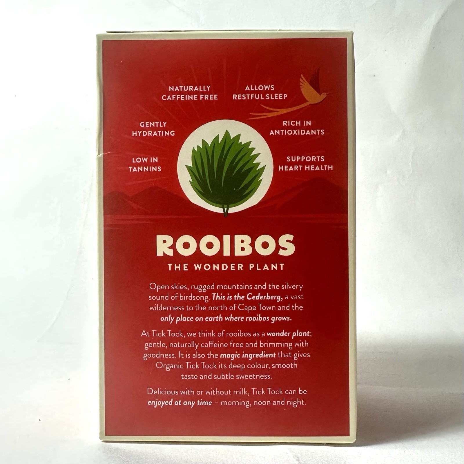 Tick Tock Rooibos Tea Organic Caffeine Free Box 40 Biodegradable Bags 90g 3.2oz