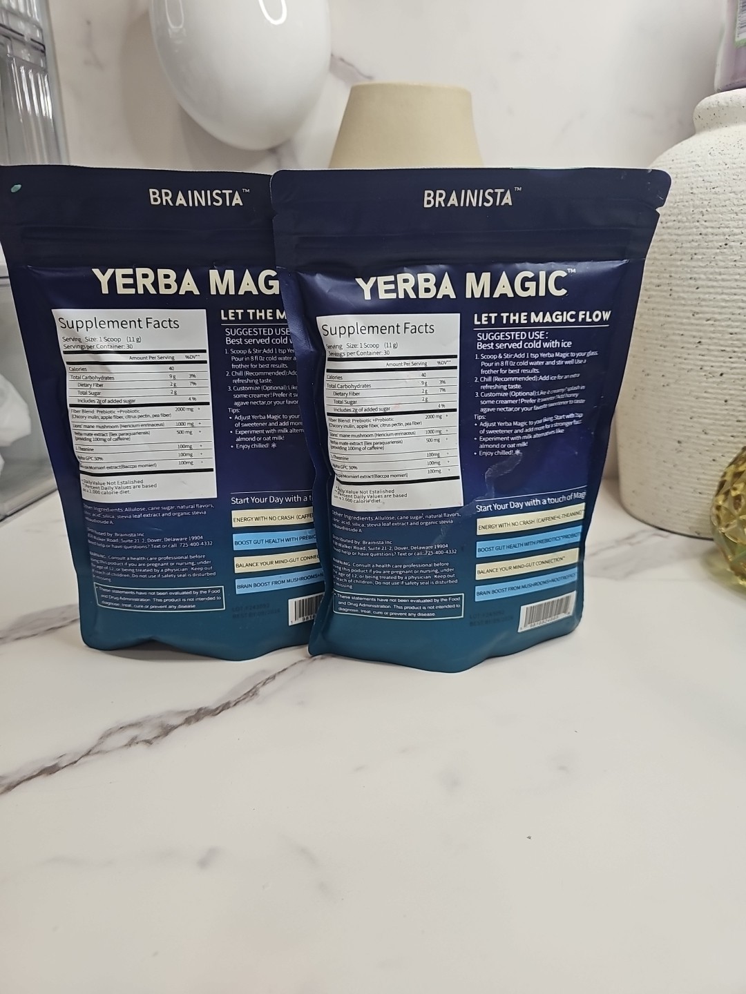 2 Brainista Yerba Magic Peach Mango 11.64oz 30 Servings. Exp 09/2026