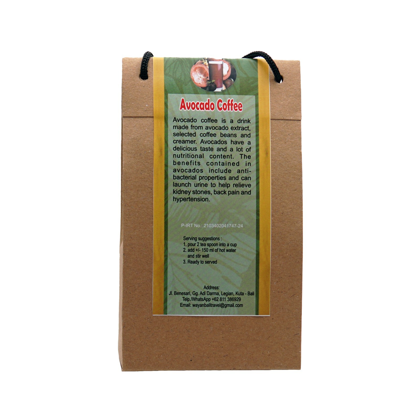 Avocado Coffee 100 gr. Bali Organic, Natural & Herbal Sugar-Free Coffee Powder