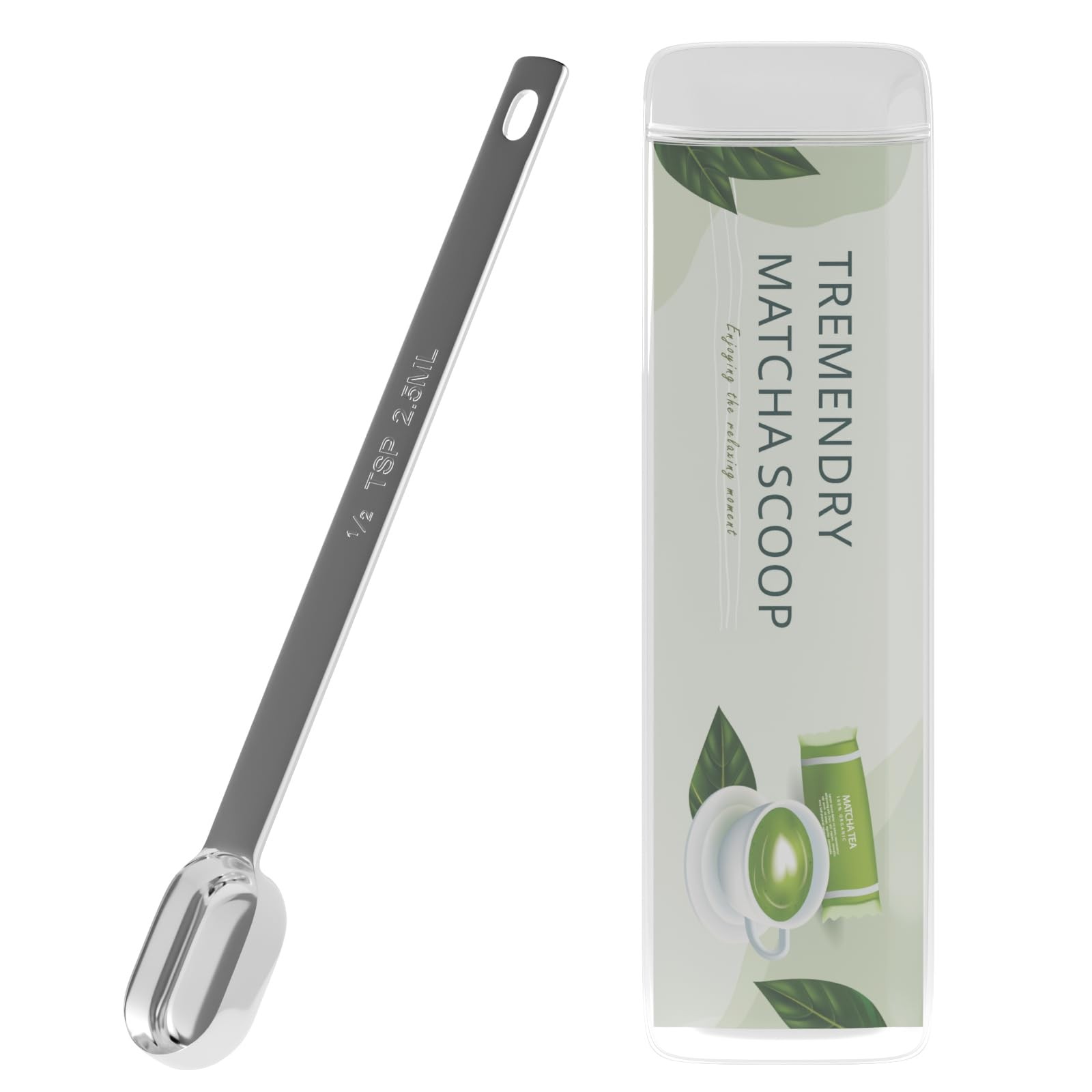 TREMENDRY 1g (1/2tsp|2.5ml) Matcha Scoop, Stainless Steel 1g(2.5ml), Silver