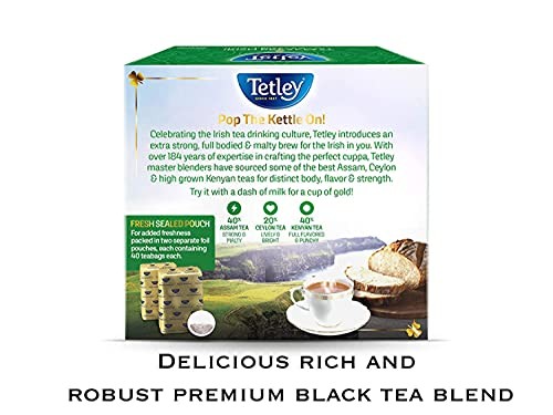 Tetley Irish Breakfast Black Tea 80 Count Premium Black Tea Bags No Strings