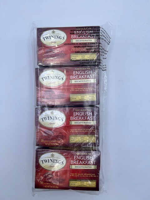 Twinings English Breakfast Decaffeinated Tea Bags – 20/Box-4 Boxes-BB 08/2025