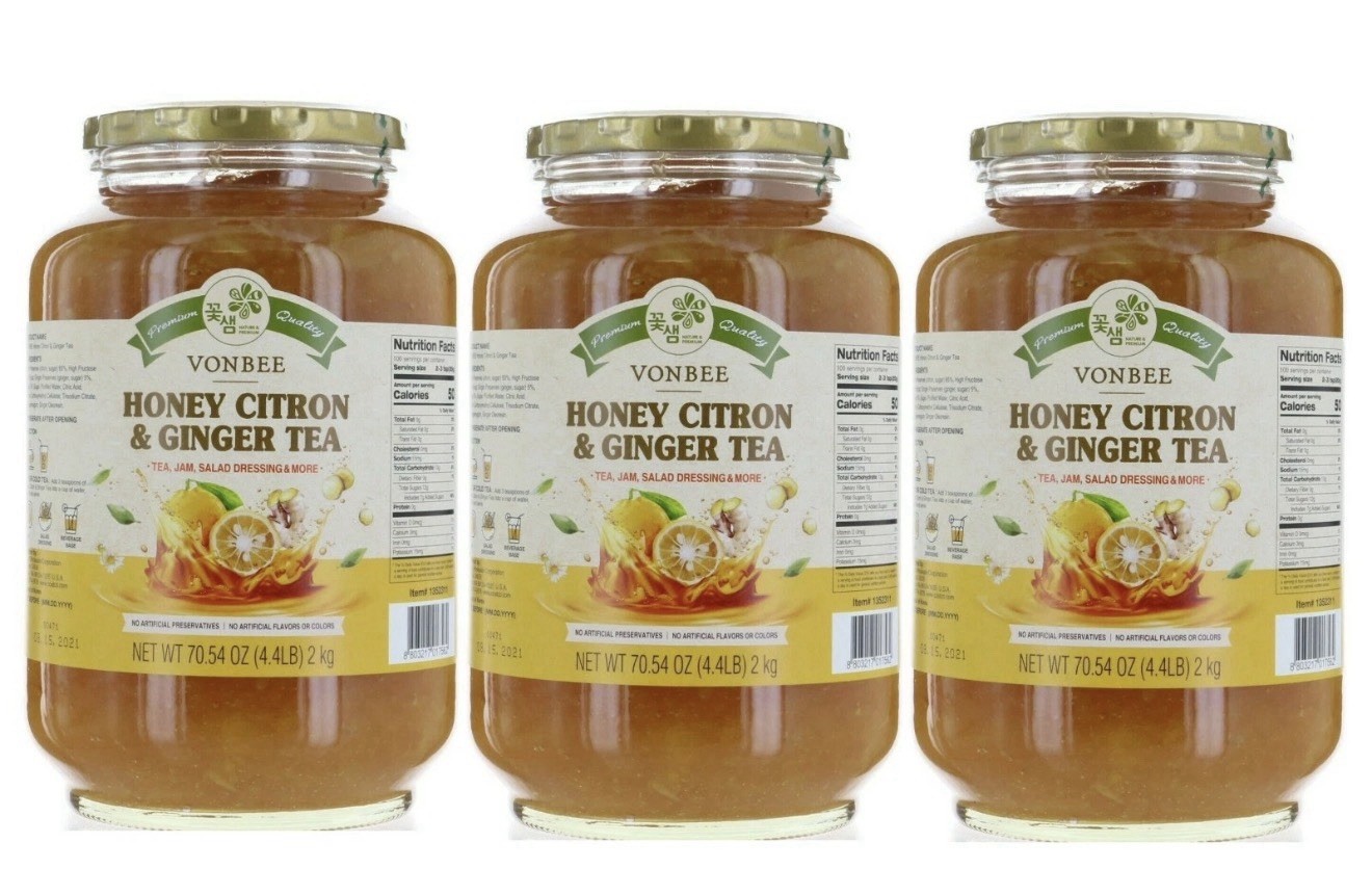 3X Vonbee Citron Honey Citron & Ginger tea, Jam, Salad Dressing 4.4 LB/2Kg Each