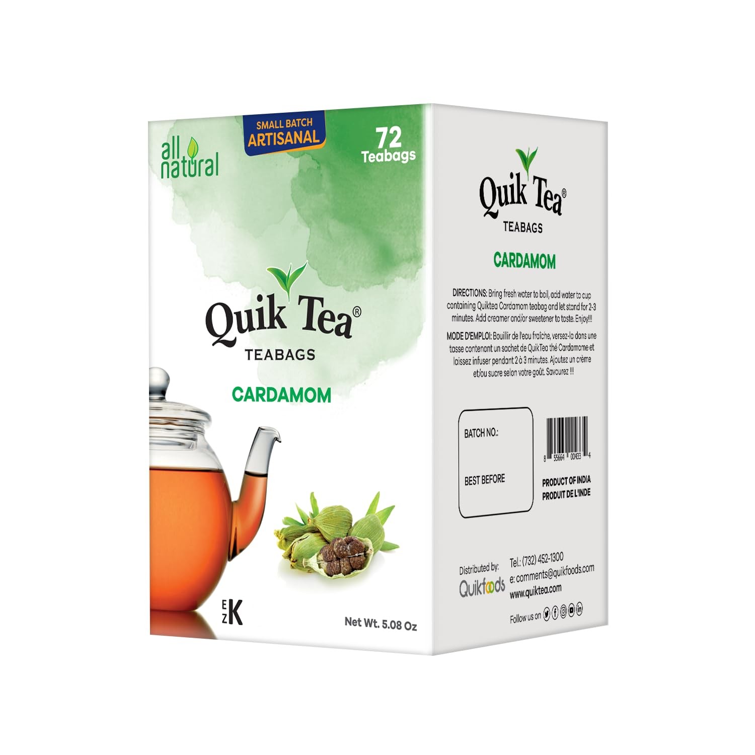 QuikTea Cardamom Tea Bags – 72 Count – Premium Assam 1 (Pack of 72)
