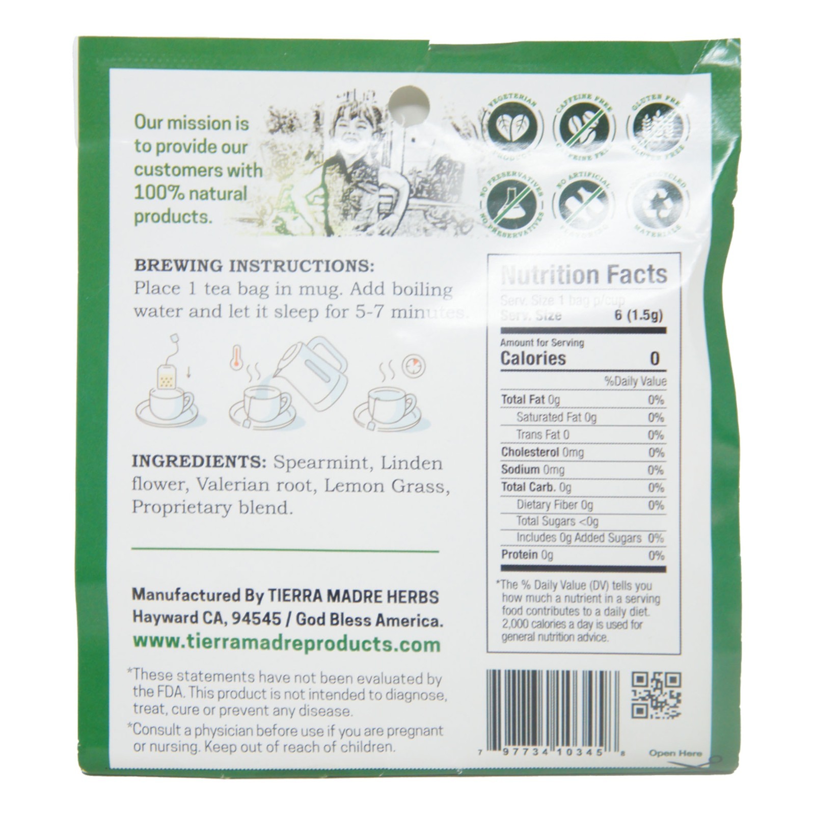 Tierra Madre Insomnia Insomni-o Herbal Supplement Tea – 1.5g (3 Pack – 18 Tea)