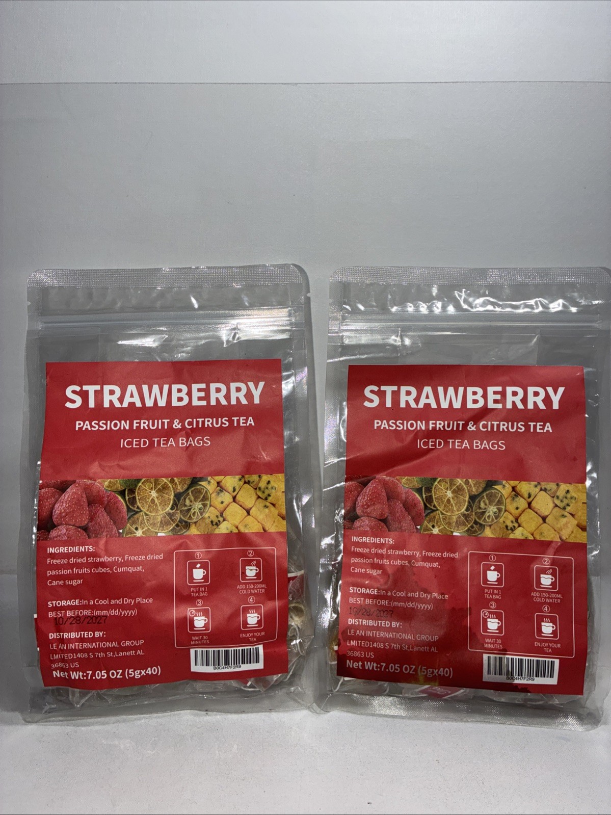 2 Sealed Bags Strawberry Passion Ice Fruit + Citrus Tea Bags