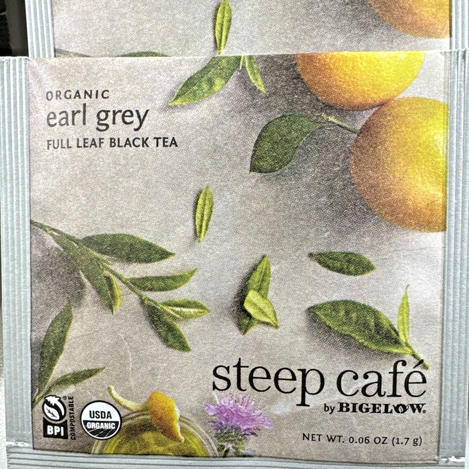 NEW 50 Individual SEALED Bags Steep By Bigelow Café Organic EARL GRAY