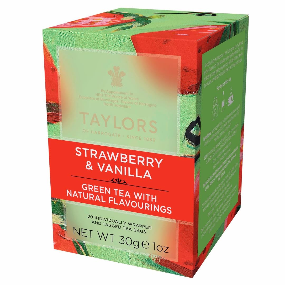 Taylors Of Harrogate Strawberry Vanilla Green Tea 20 Count Individually Wrapped