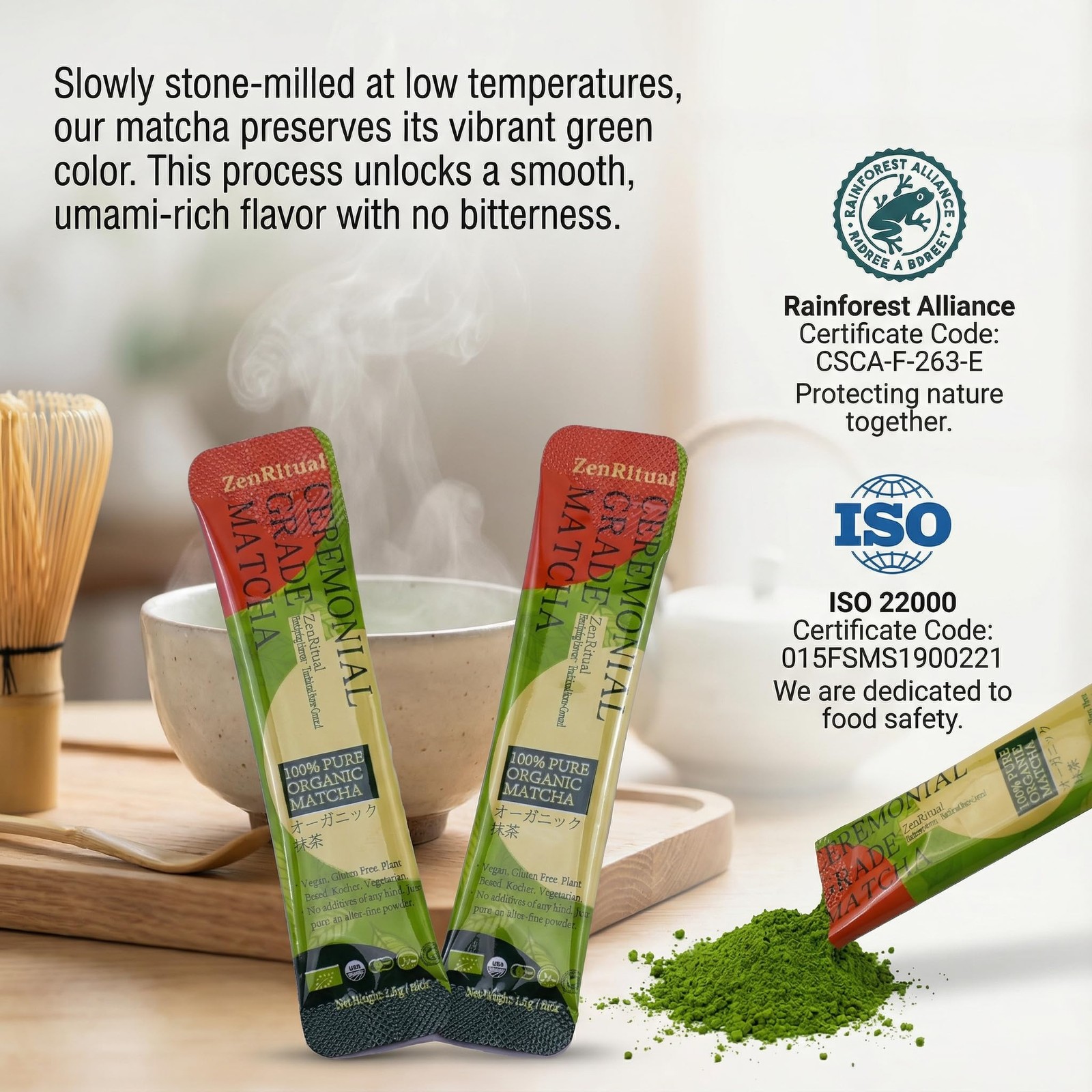 ZenRitual Organic Matcha Sticks, Ceremonial Grade Pouch 30g