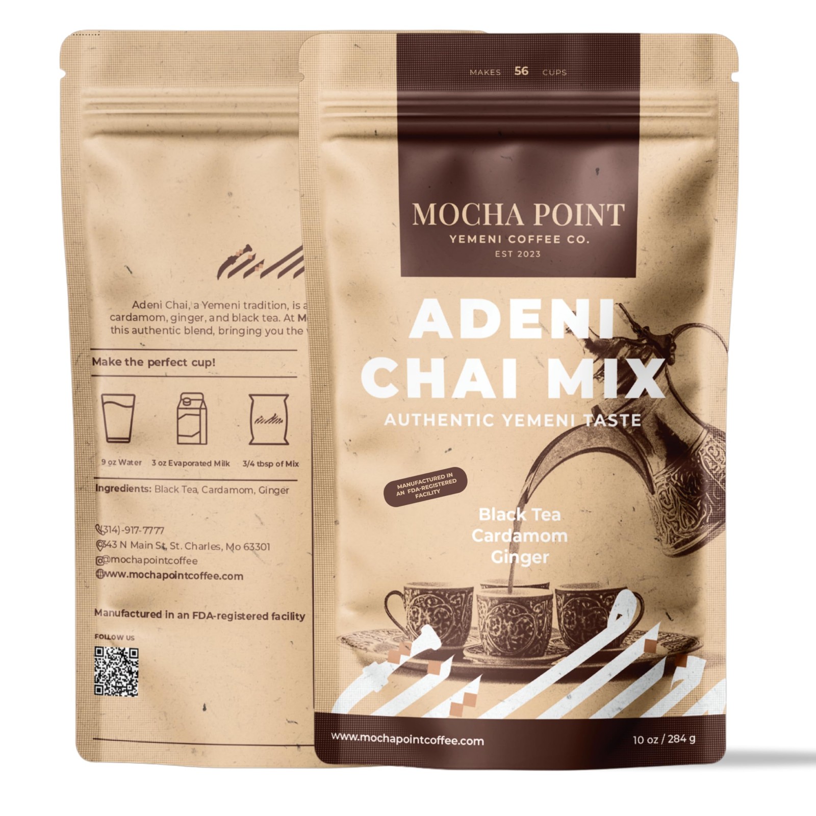 Mocha Point Adeni Chai Mix – Natural Black Tea with Ginger & Cardamom – Authe…