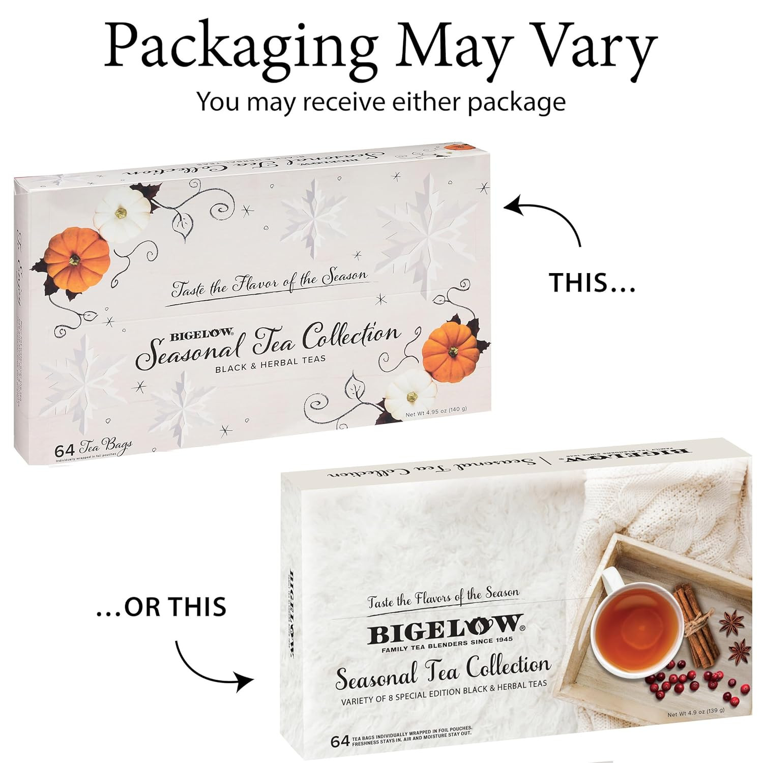 Tea Variety Gift Pack 64 Count Seasonal Caffeine & Herbal Sampler