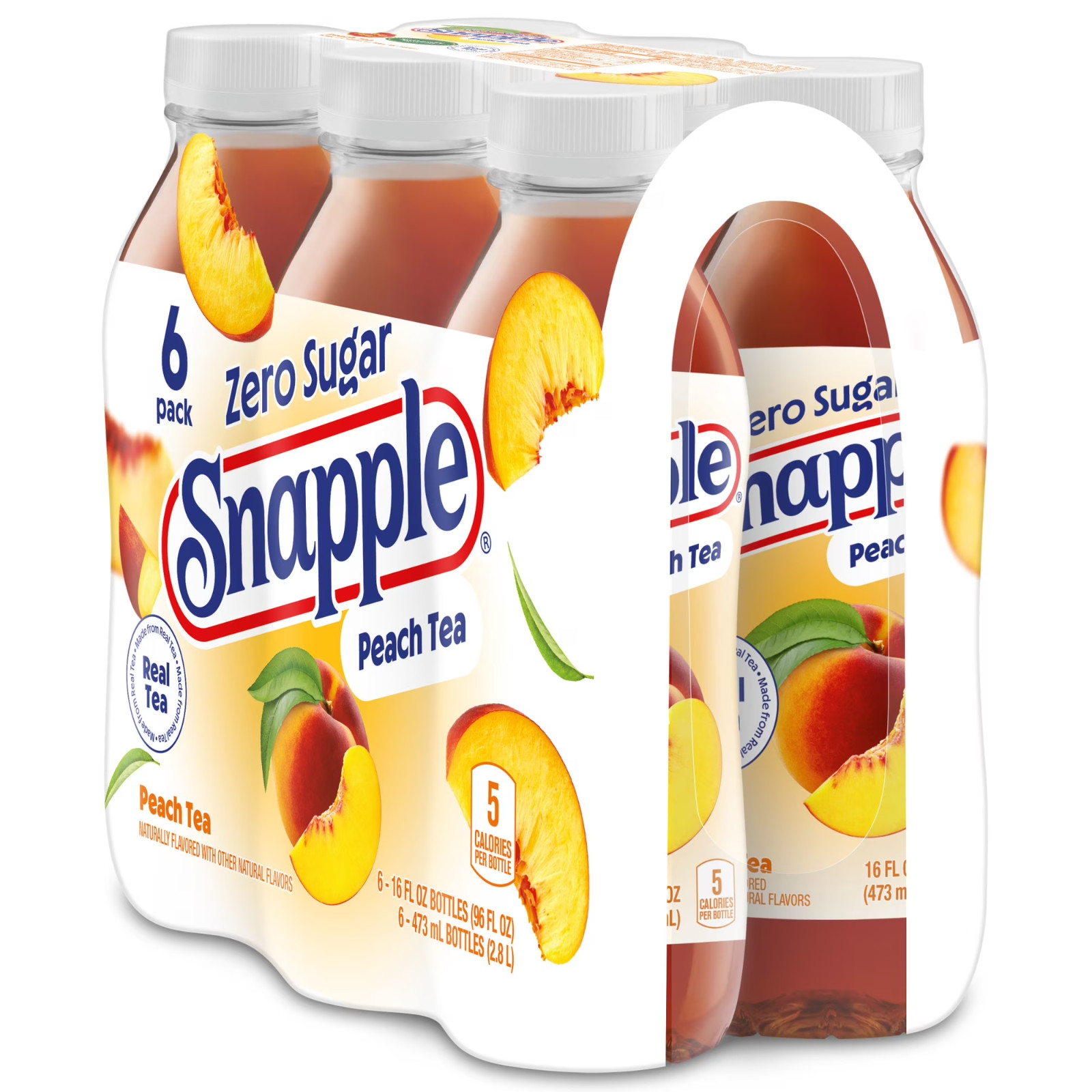 Snapple Zero Sugar Peach Tea, 16 Fl Oz Recycled Plastic Bottle (Pack of 12)
