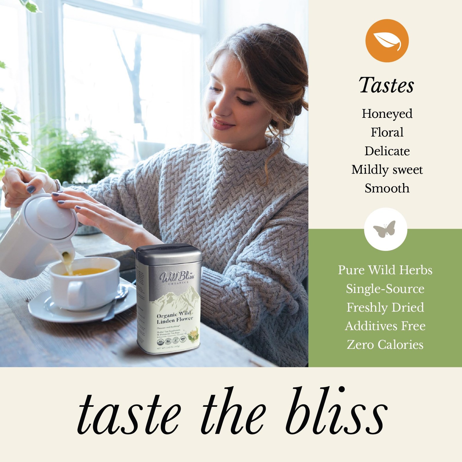 Organic Linden Flower Herbal Tea – Caffeine Free Tisane – 20 Plant Based Tea