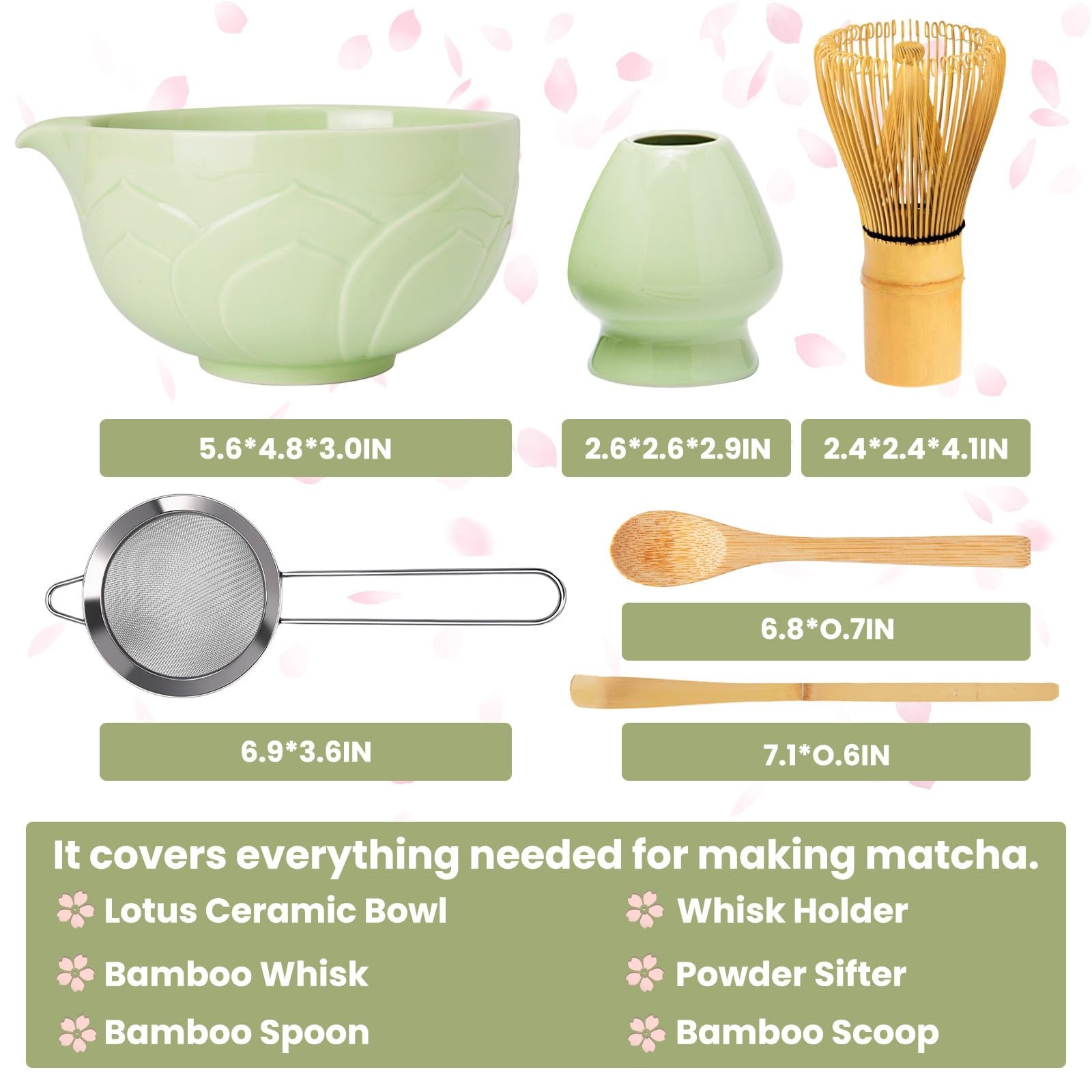 Matcha Whisk Set 6 Pcs – Includes Bowl, Whisk, Sifter, Scoop & Spoon for Tea