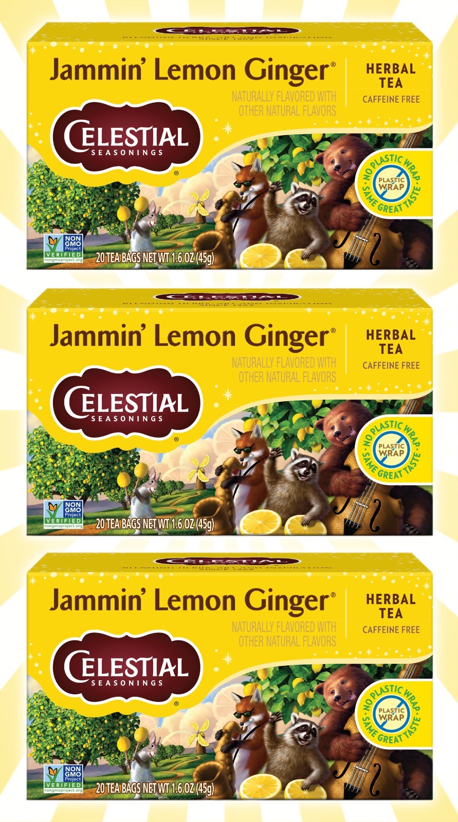 3 Boxes Celestial Jammin’ Lemon Ginger Herbal Tea 60 Bags Total 1.6 OZ