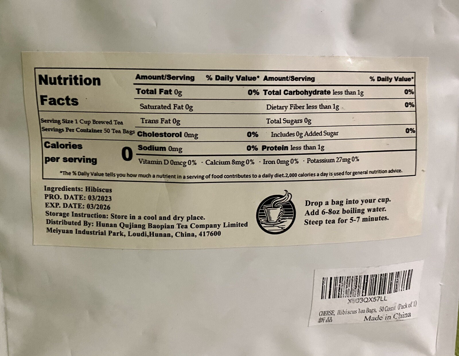 CHERSE, Roselle Tea Bags, Hibiscus Tea Bags, Premium Hibiscus 50 Count