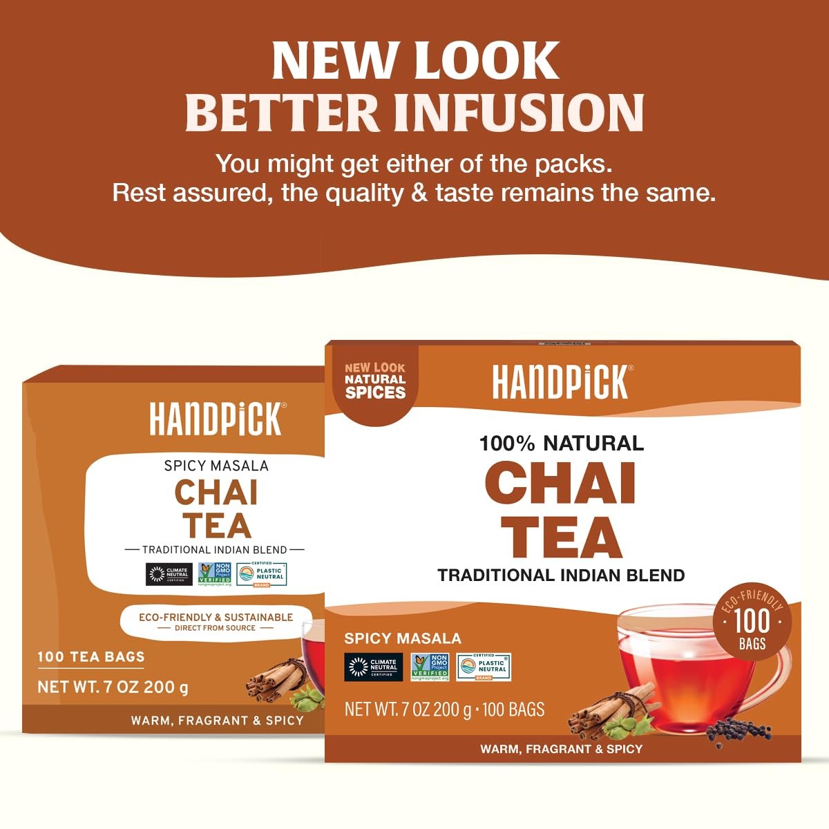 100 Count Masala Chai Tea Bags, Strong, Aromatic, Spiced, Cinnamon, Cardamom