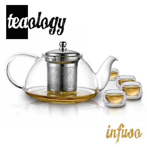 NEW! TEAOLOGY INFUSO BOROSILICATE GLASS INFUSION TEAPOT KETTLE AND 4 CUP SET