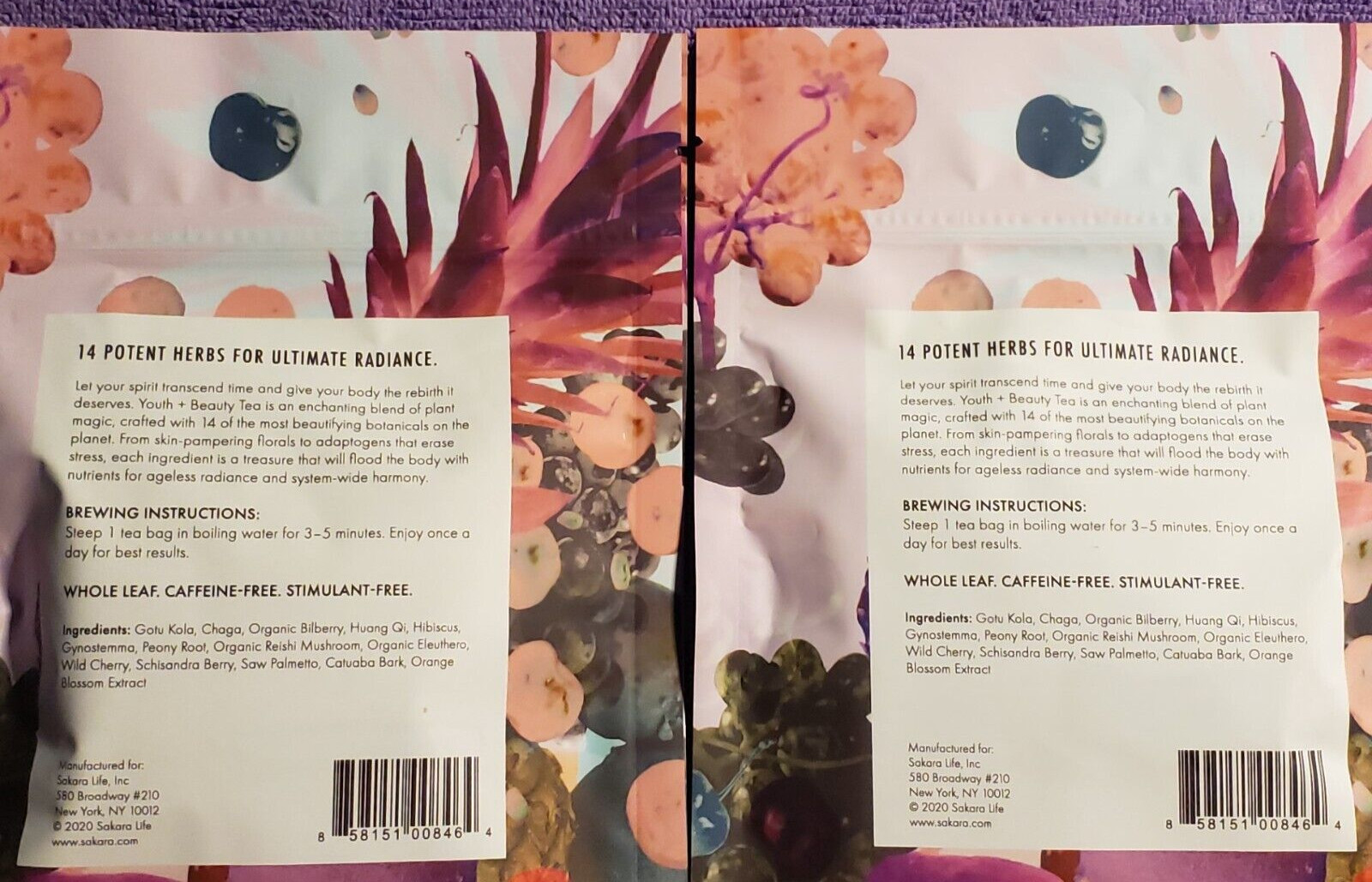 SAKARA YOUTH + BEAUTY SUPERHERB TEA – 5 Whole-Leaf Tea bags x 2 pack – Ex 5/2025