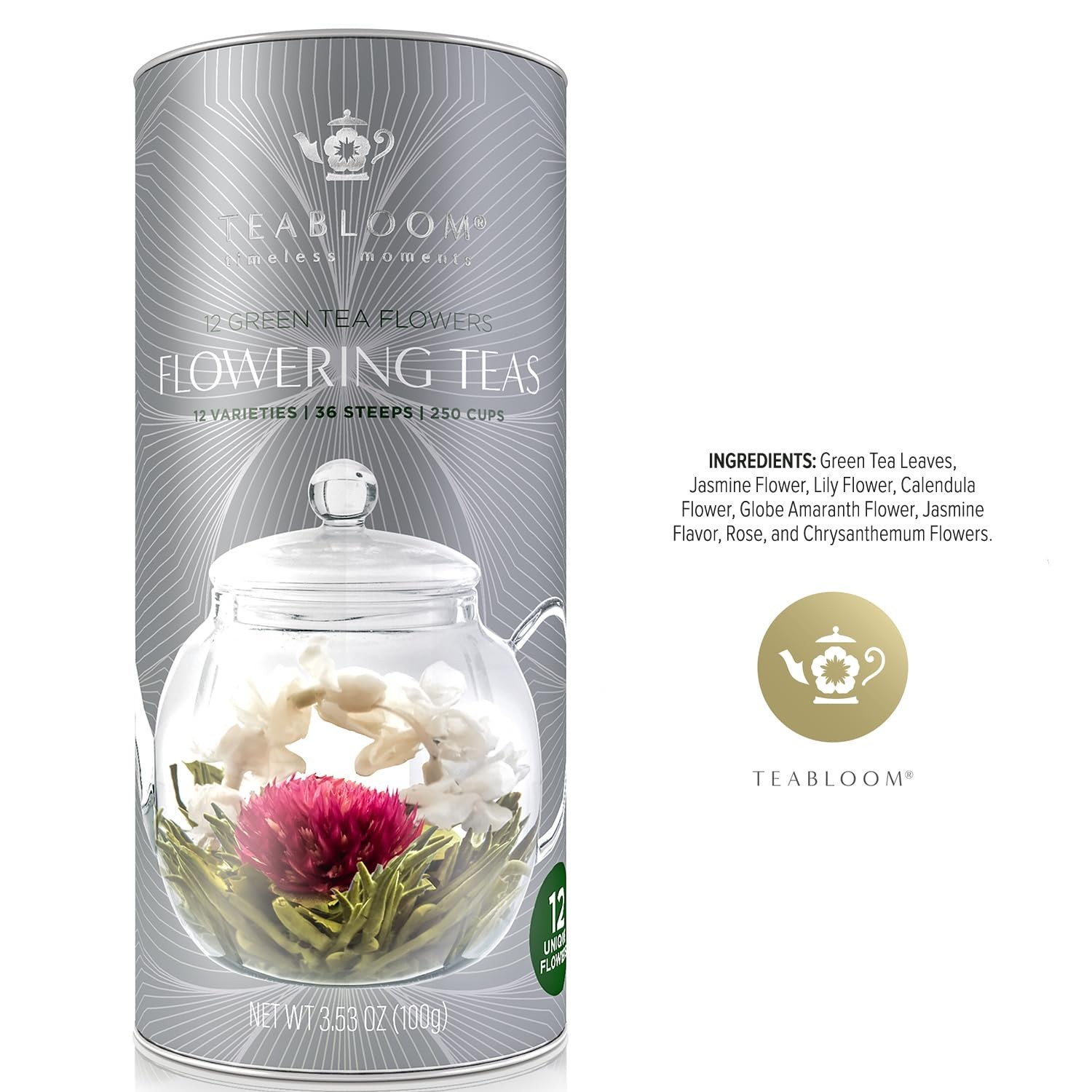 Flowering Tea Gift Set – 12 Blooming Green Tea Varieties with Edible Flowers