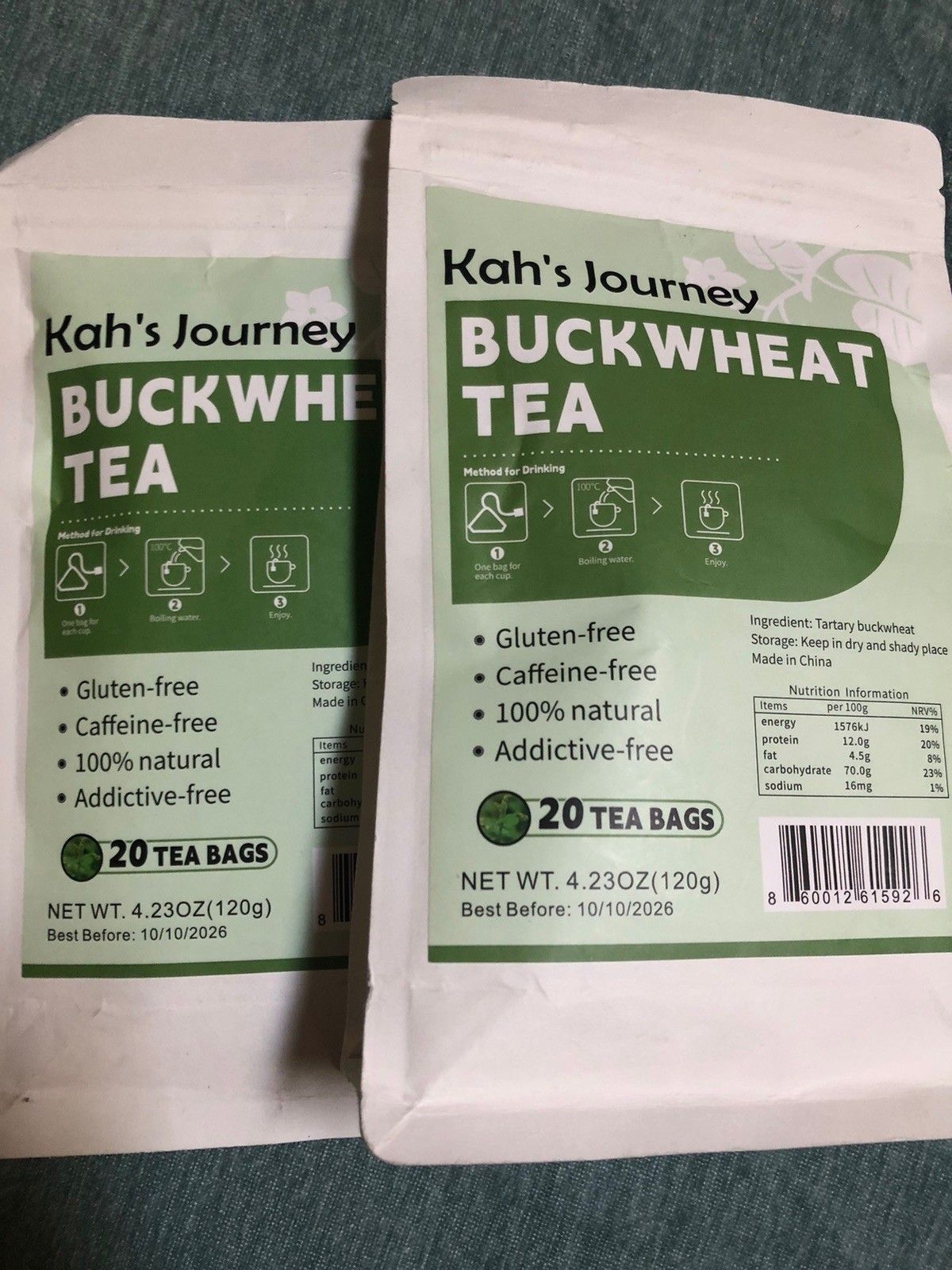 Kahs Journey Buckwheat Tea Lot 2 Packs 40 Bags Premium Non-GMO Gluten-Free Vegan