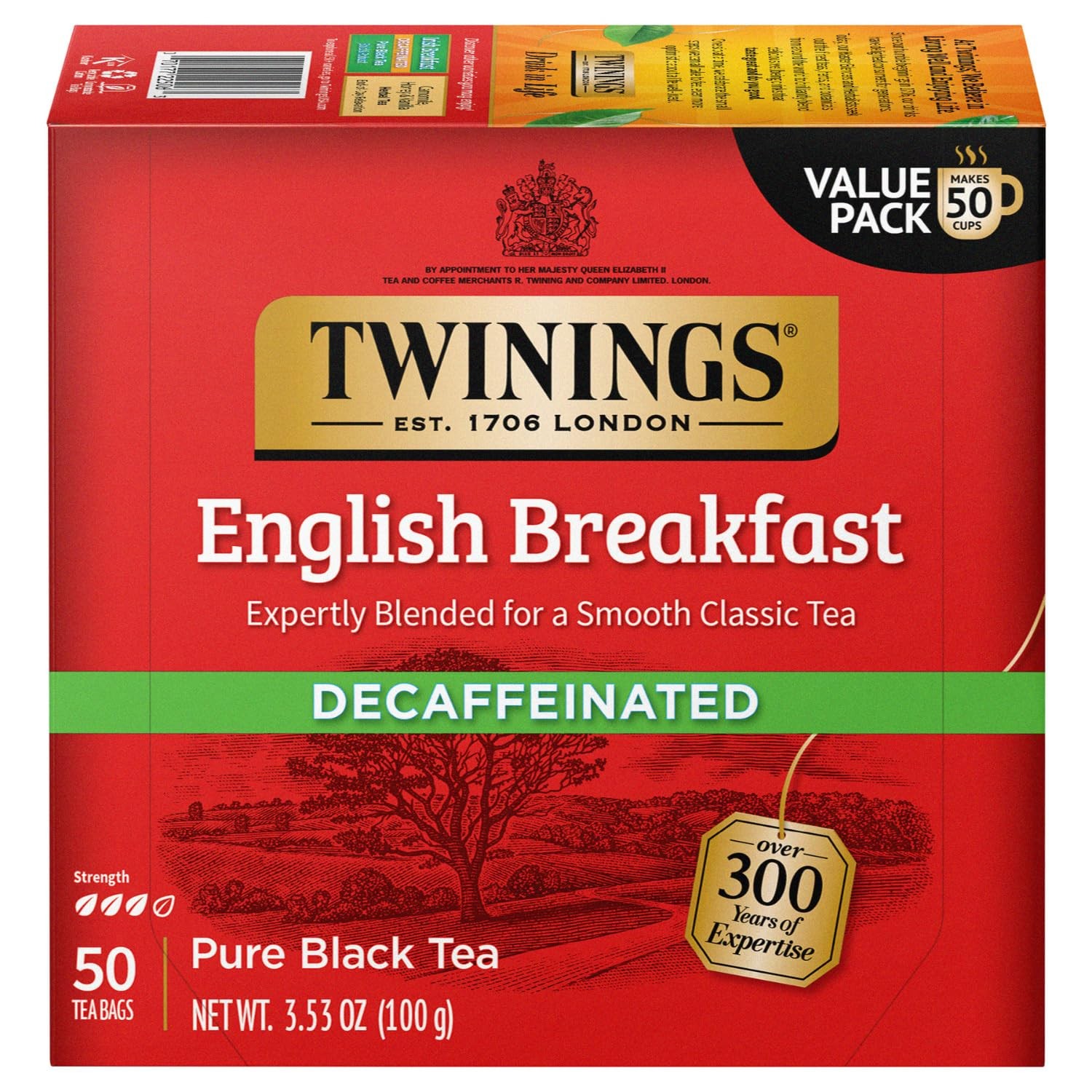 Twinings English Breakfast Tea, Decaffeinated Black Tea 50 Count (Pack of 1)