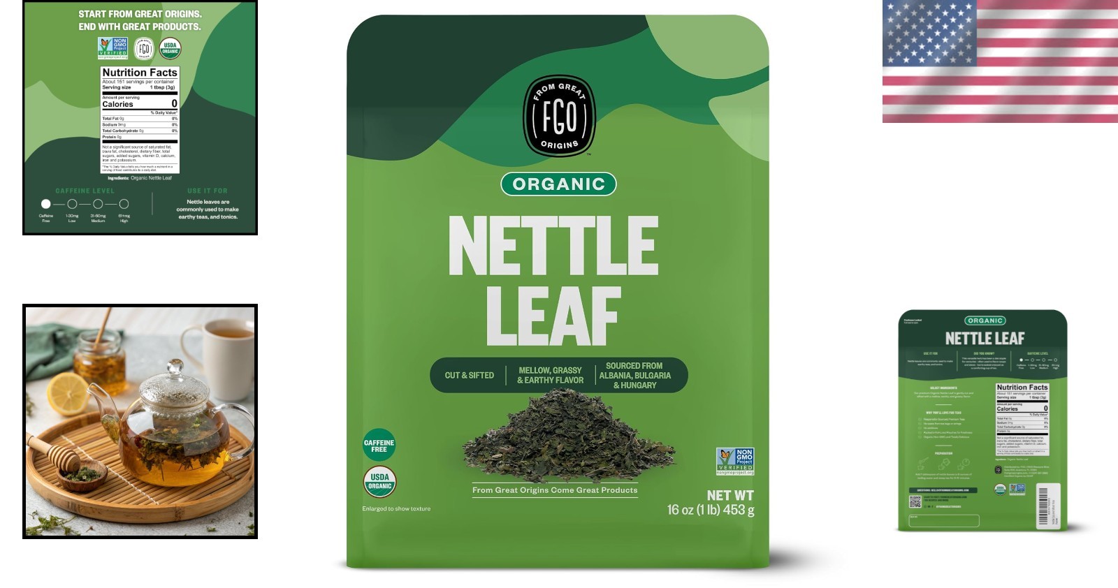 Organic Nettle Leaf Loose Tea – 16oz Caffeine Free Resealable Bag from Bulgaria