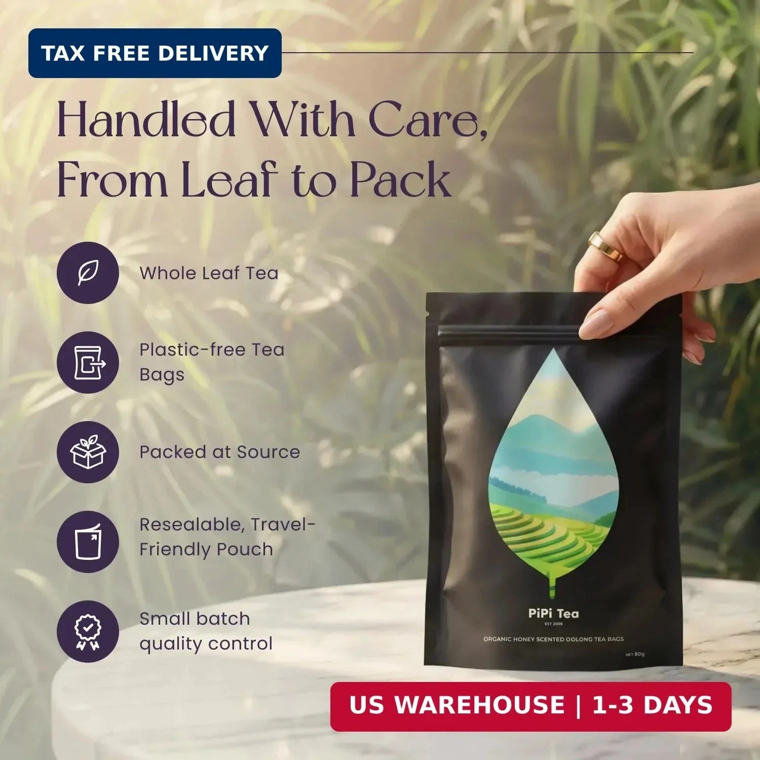 PiPi Tea Organic Oolong Tea Bags – Whole Leaf, 20 Bags (4g Each) – Cortisol & Ca