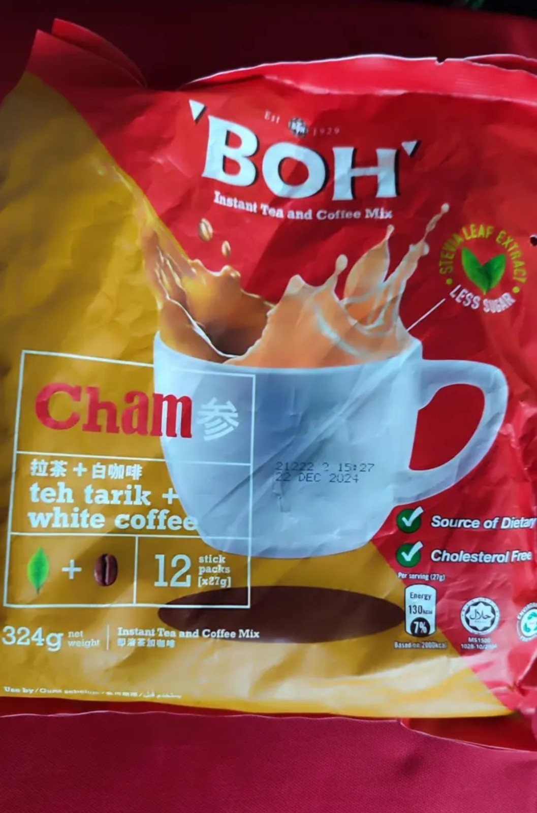 3packs BOH Cham 3in1 Instant Tea Tarik + White Coffee Mix 12 Sticks less sugar