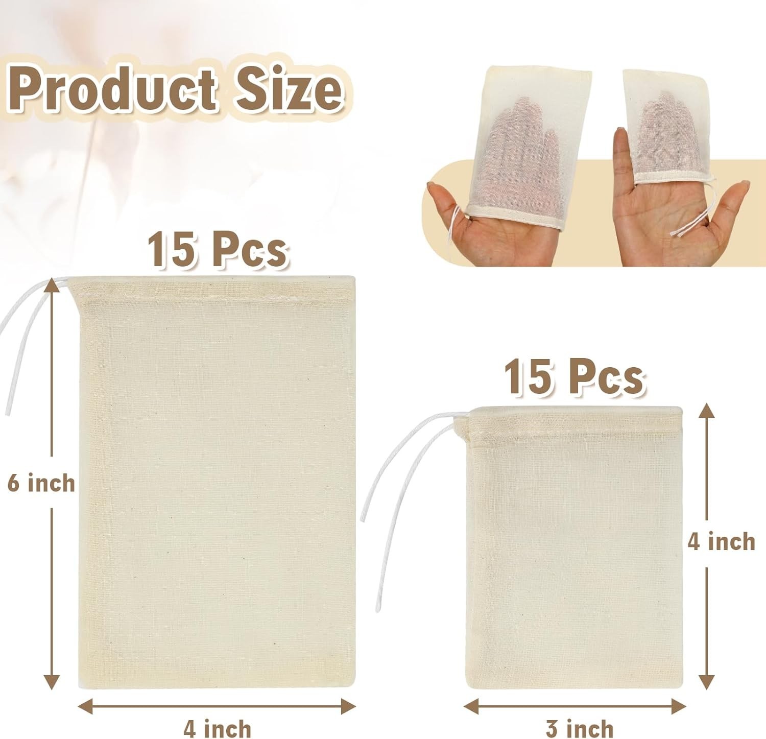 Reusable Cotton Tea Bags 30pcs Mesh Drawstring Filter Bags for Cooking Herbs